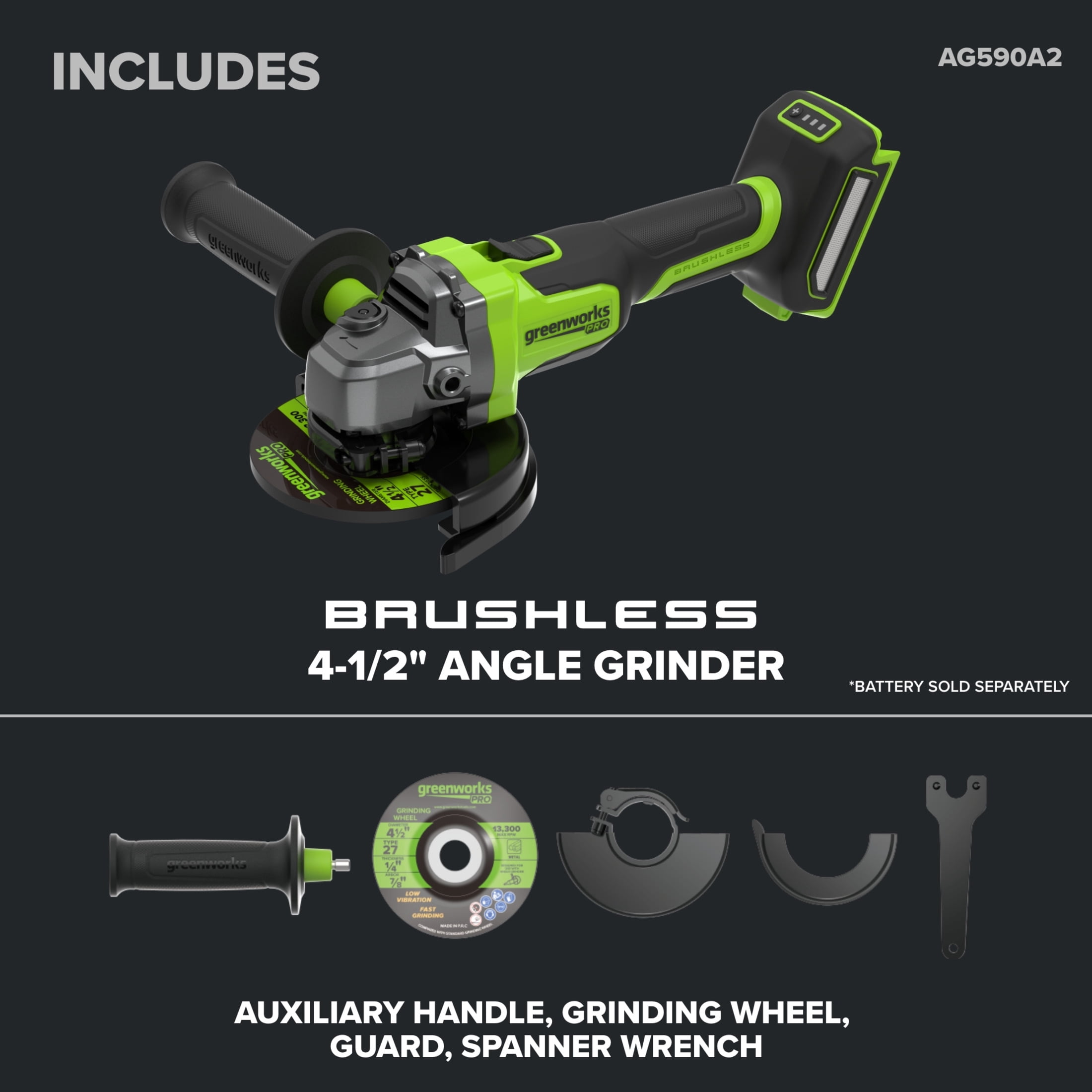 Greenworks Pro PowerAll 24V Brushless Angle Grinder (4.5 in, Tool Only) 8uoyi
