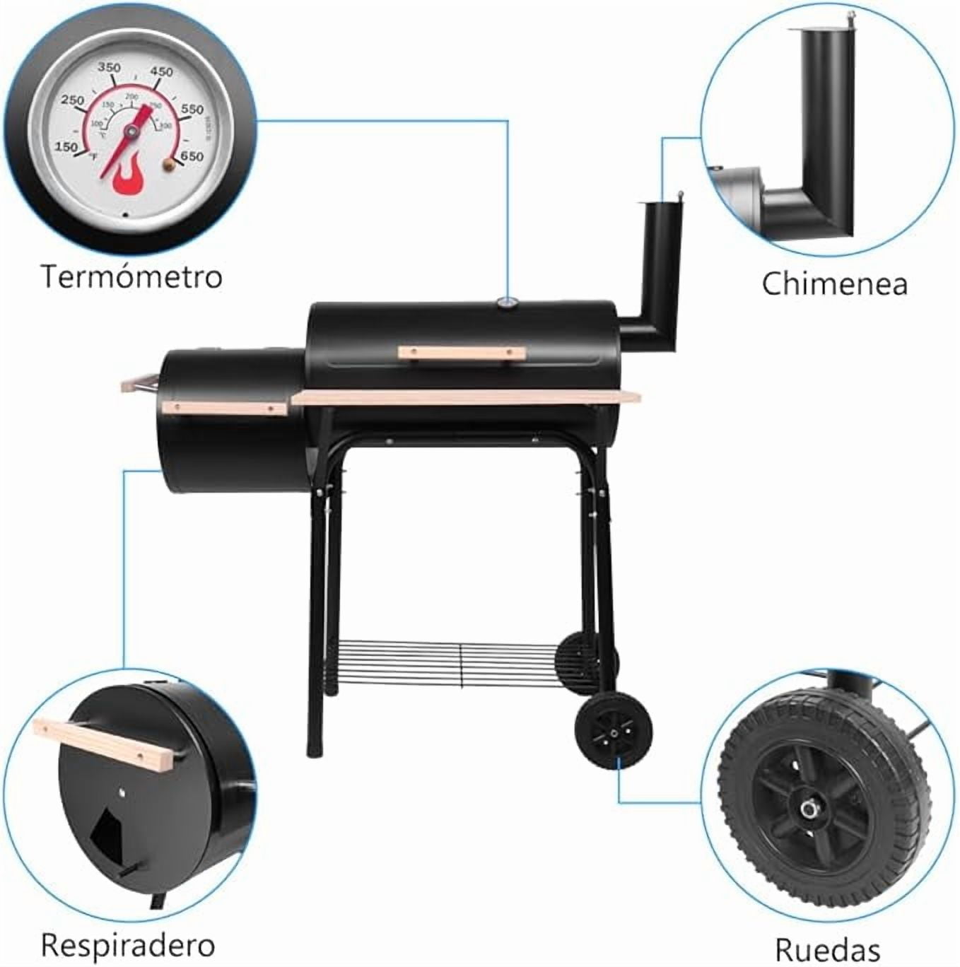 Geemuslly Oil Drum Charcoal Grill and Offset Smoker with Side Fire Box (Black, 4 lb Charcoal Capacity) yoosi