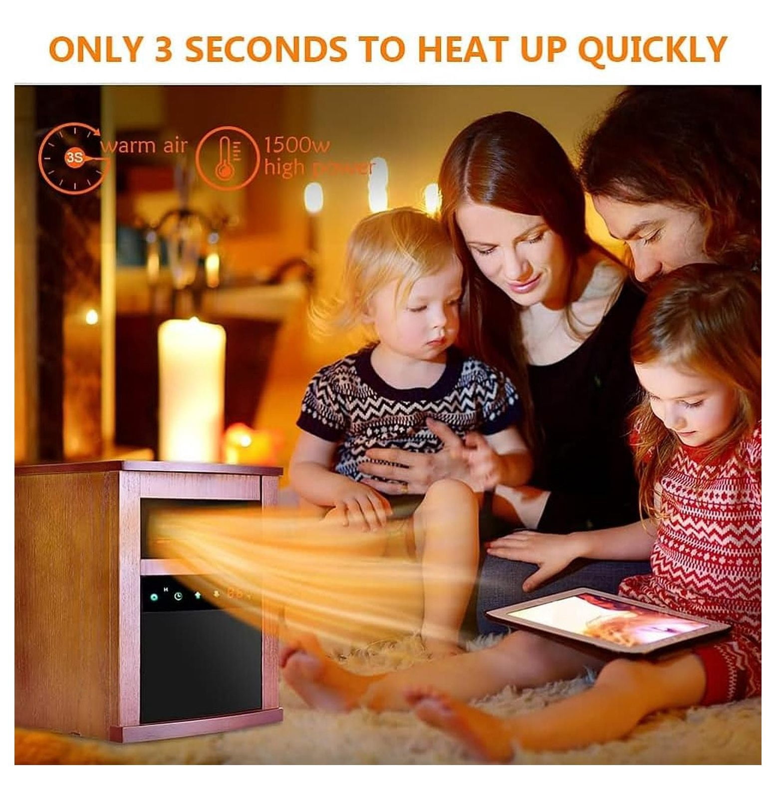 HHZFWAL Electric Space Heater, 1500W Infrared Portable Room Heater with Thermostat and Remote Control (Wood Grain, 1 Unit) baemy
