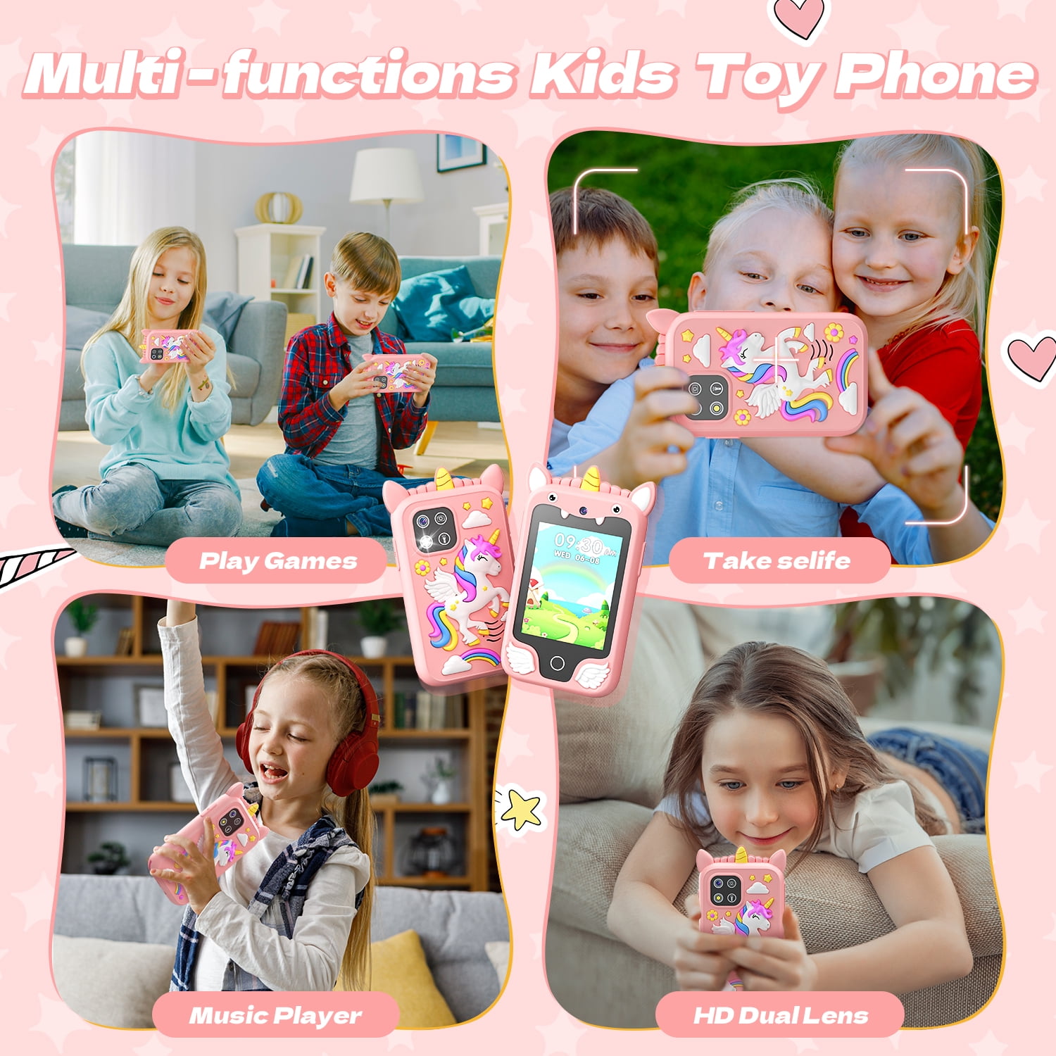 JoyStone Kids Smart Phone, 2.8 in Touchscreen Learning Toy with Dual Camera and Music Player (Pink, 8GB) 12ef4