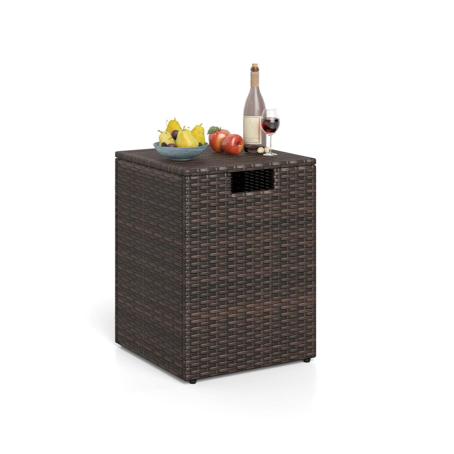 Resenkose Handwoven Rattan Propane Tank Cover, 2-in-1 Patio Side Table for 20 lb Gas Tank (Brown) 1oej1