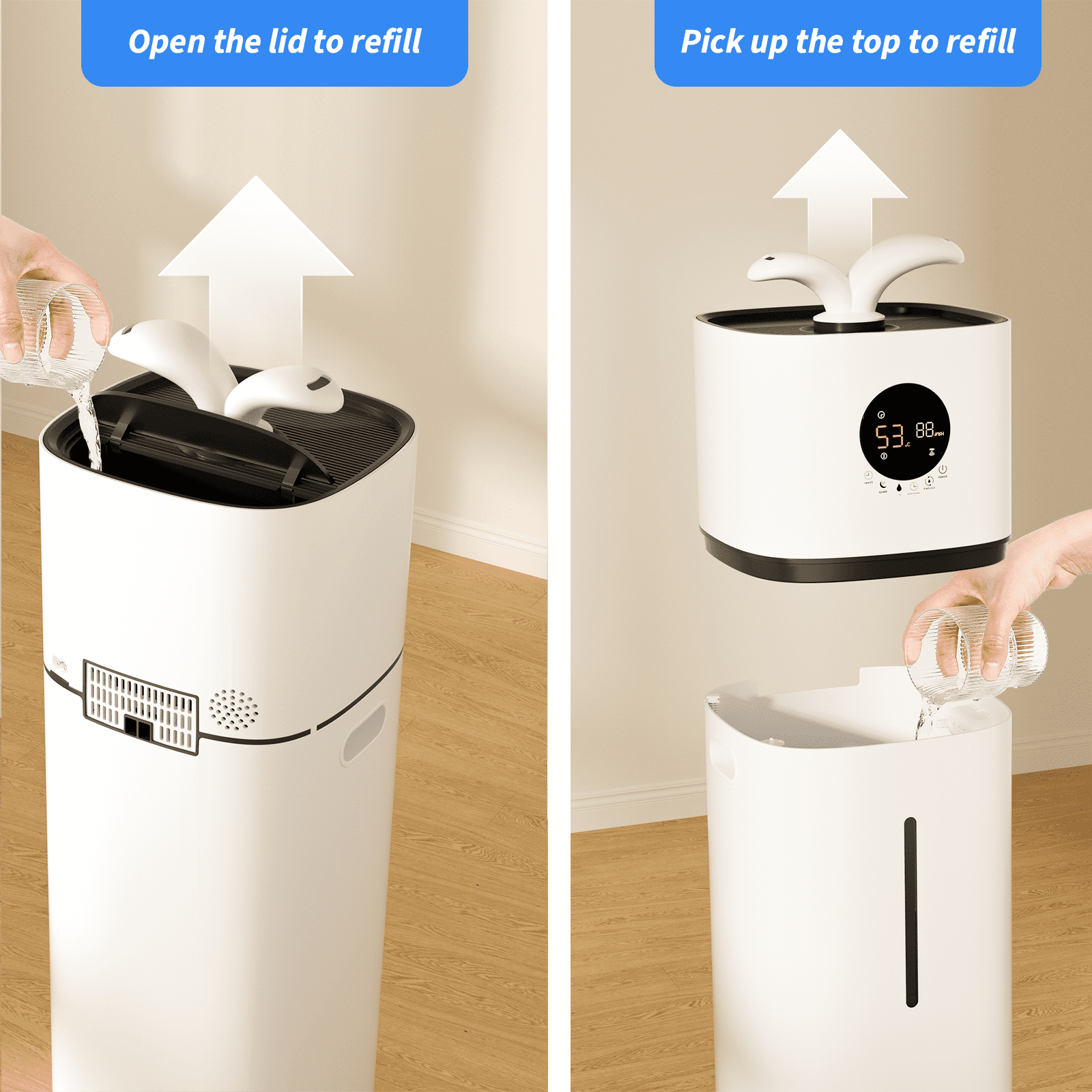 Rocyis Ultrasonic Tower Humidifier for Large Rooms, Whole House Air Moisturizer with Smart Humidity Control (White, 4.2 gal) 0m303