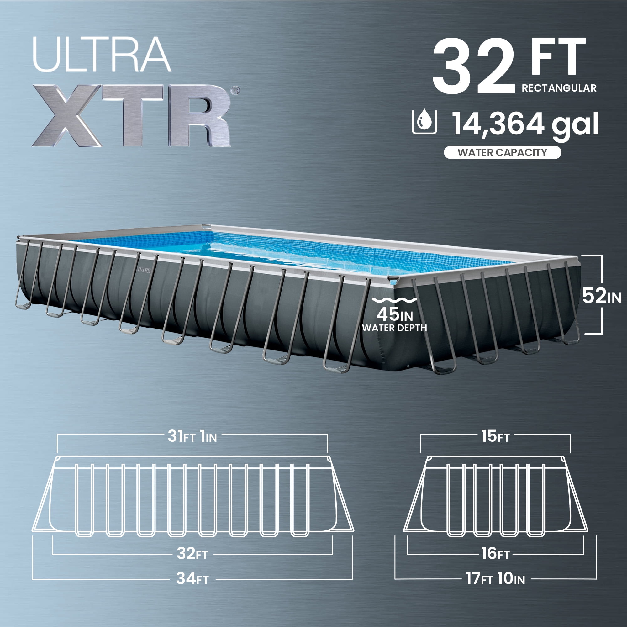 Intex Ultra XTR Above Ground Pool with Krystal Clear Saltwater System (Gray, 32 ft x 16 ft x 52 in) 854wn