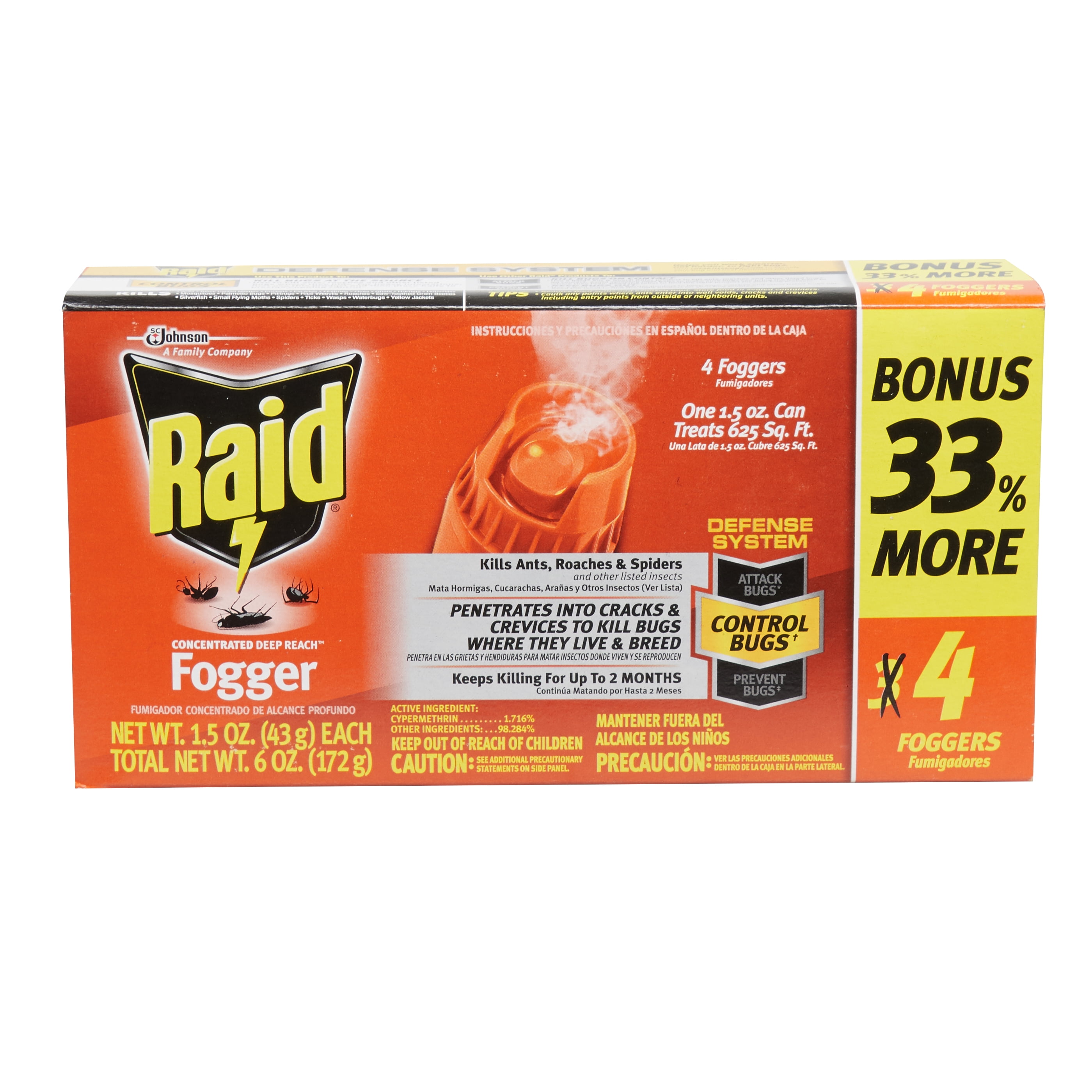 Raid Concentrated Deep Reach Fogger Insect Killer (4 Pack, 1.5 oz each) x2x5e