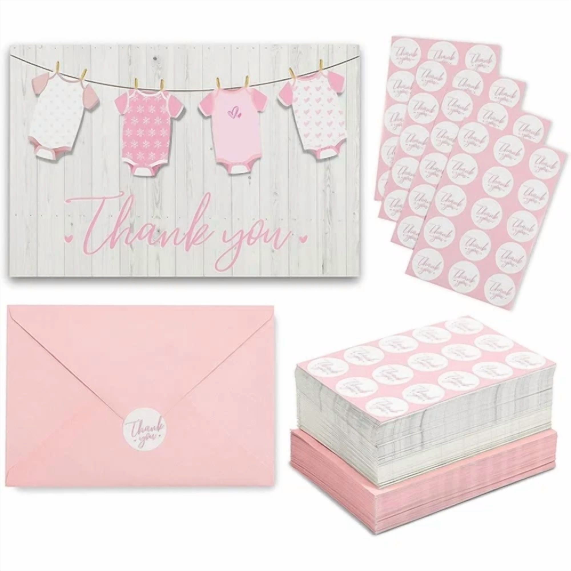 YANI Baby Shower Thank You Cards Set with Envelopes and Stickers (60-Pack, 6 in x 4 in) js9wy