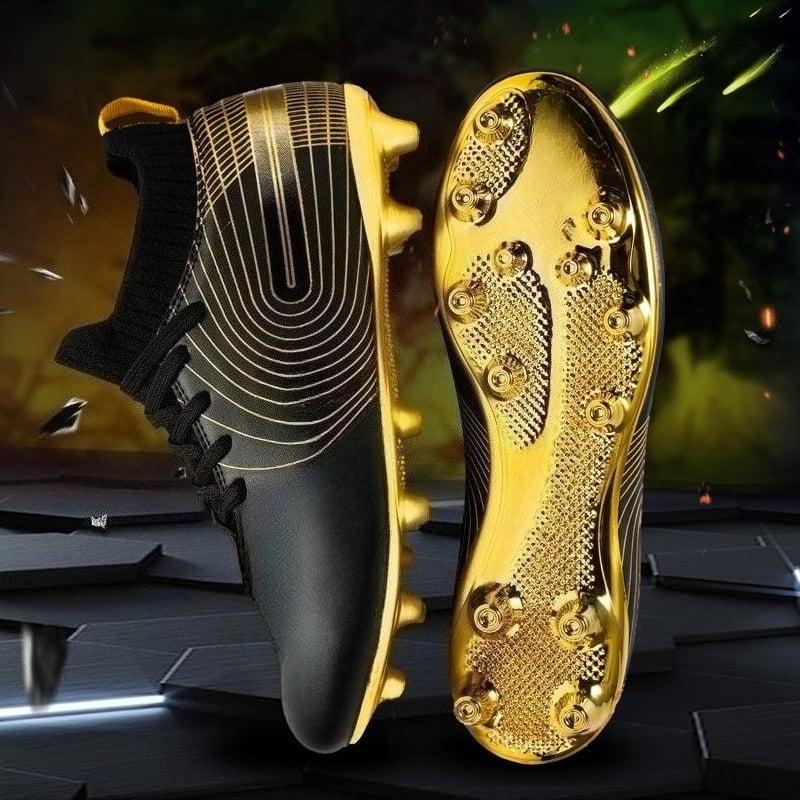Fenlogft Youth High-Top Soccer Cleats, Unisex Athletic Football Boots with Traction Spikes (Gold, Size 4) wcfbb