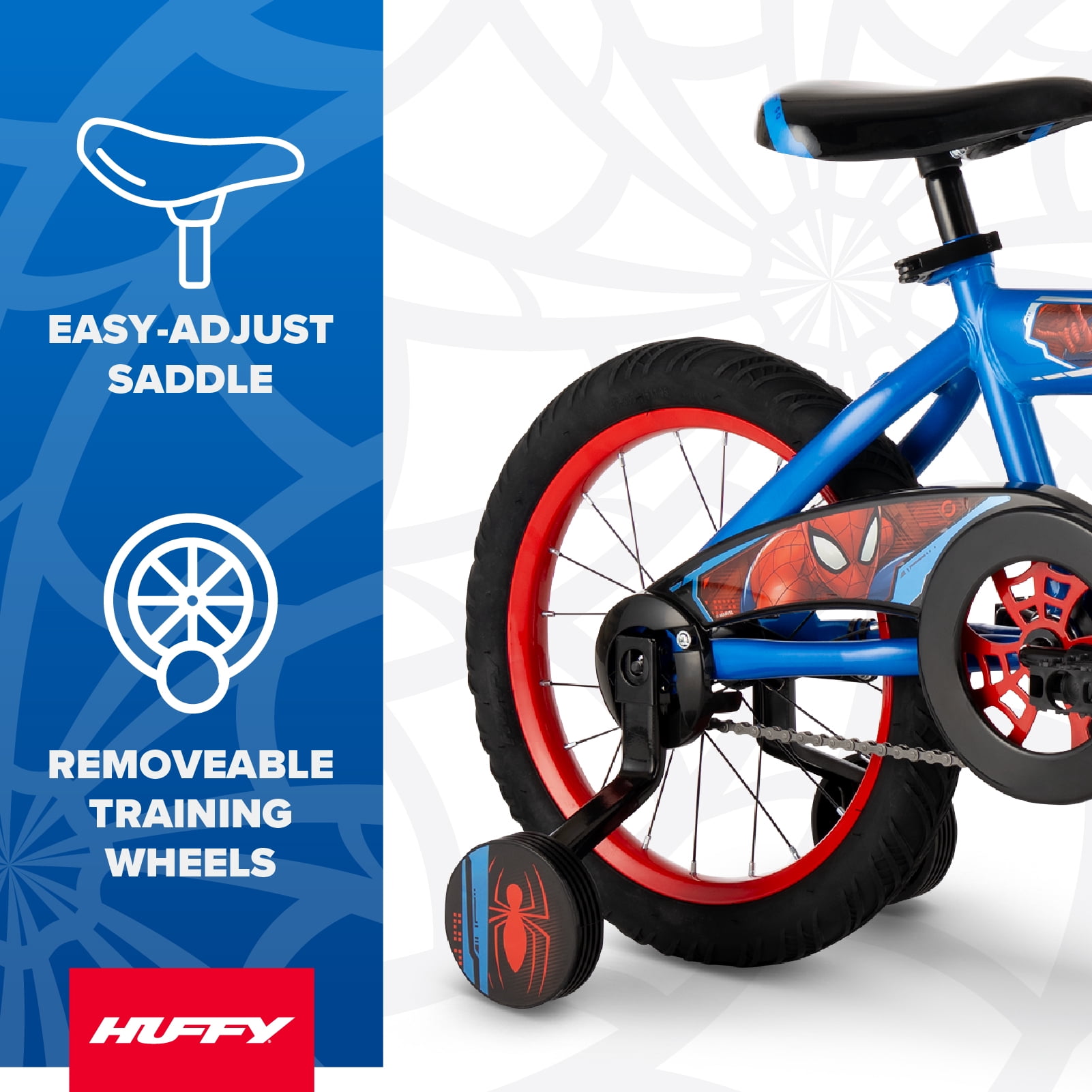 Huffy Marvel Spider-Man Kids Bike with Training Wheels (Blue, 16 in) zdzmc