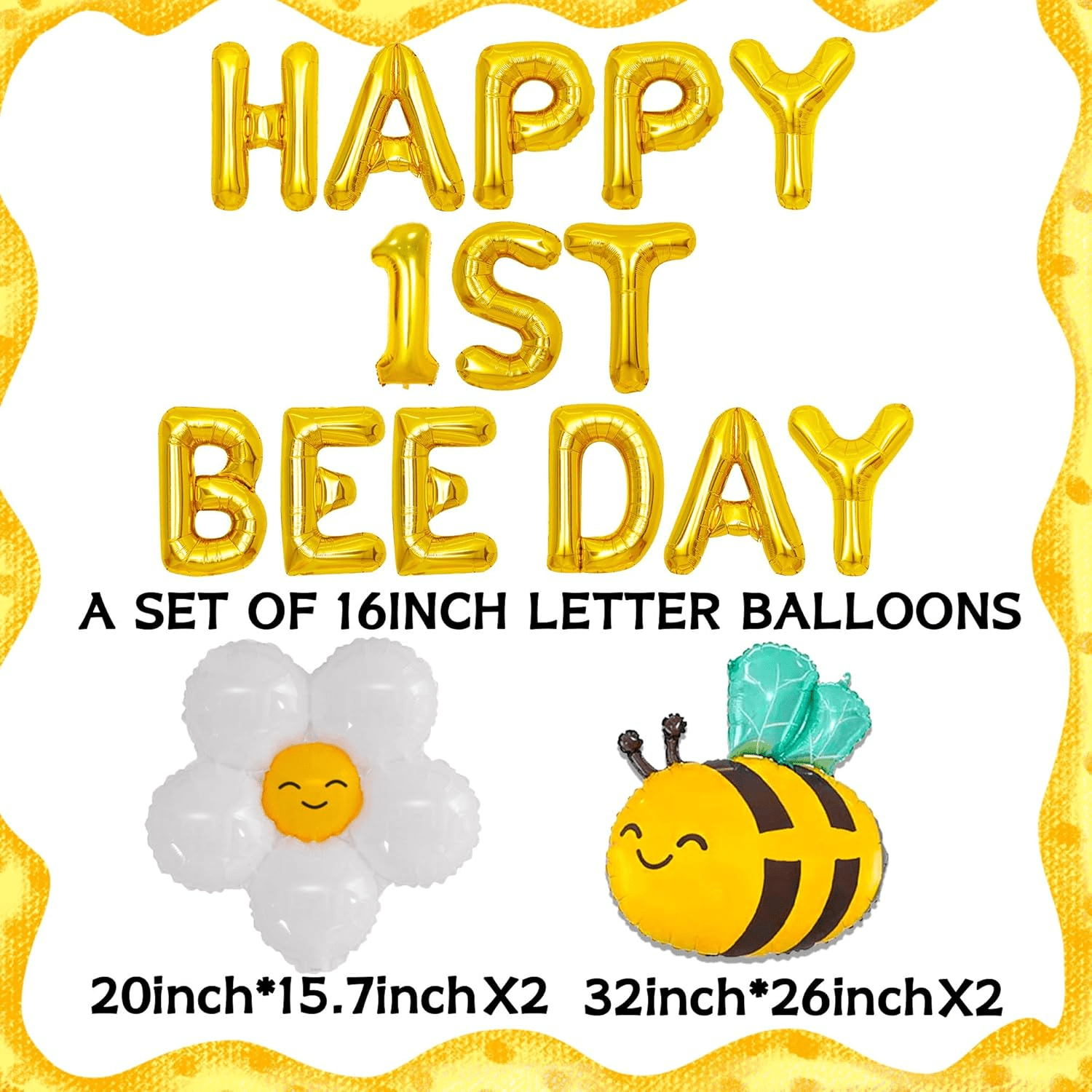Roaring Good Time Bumble Bee First Birthday Party Balloon Set (Yellow, 5 Piece) ysnlq