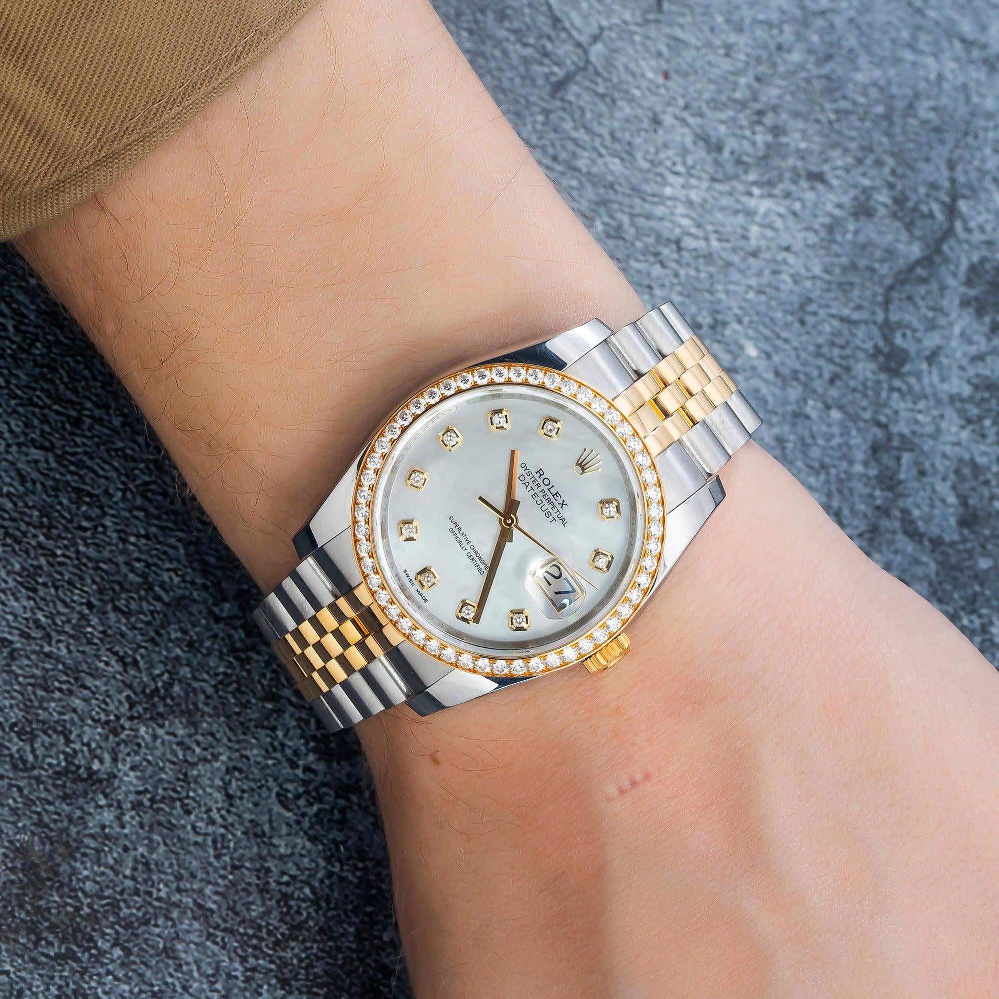 Rolex Datejust 36mm Watch Mother of Pearl Diamond Dial Two-Tone Yellow Gold Jubilee Bracelet (36mm) p8ad0