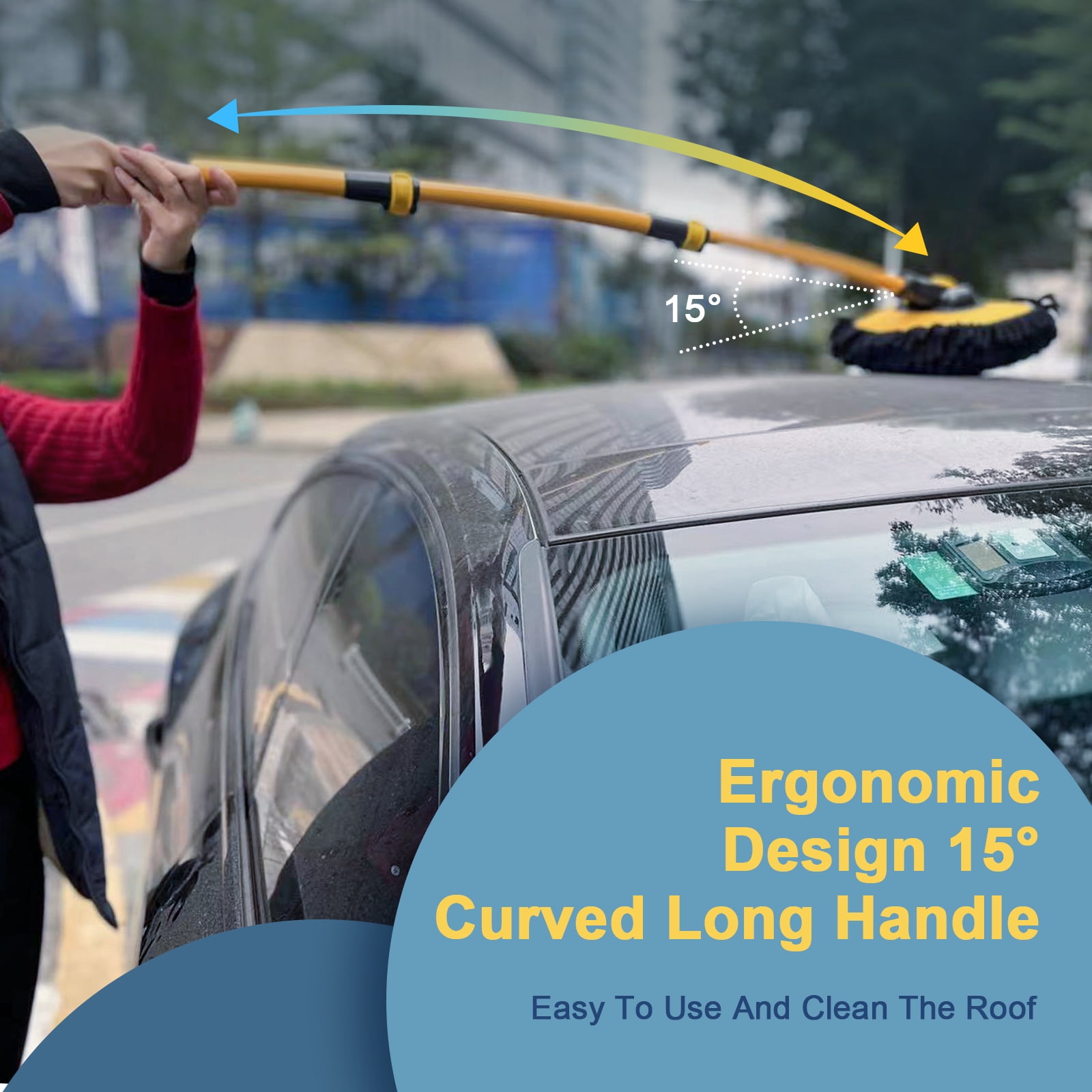 YeewayVeh 43 in Extendable Car Wash Brush with Long Handle, 15 Degree Curved Soft Mop for Truck and SUV (Yellow, 43 in) 9ztjf