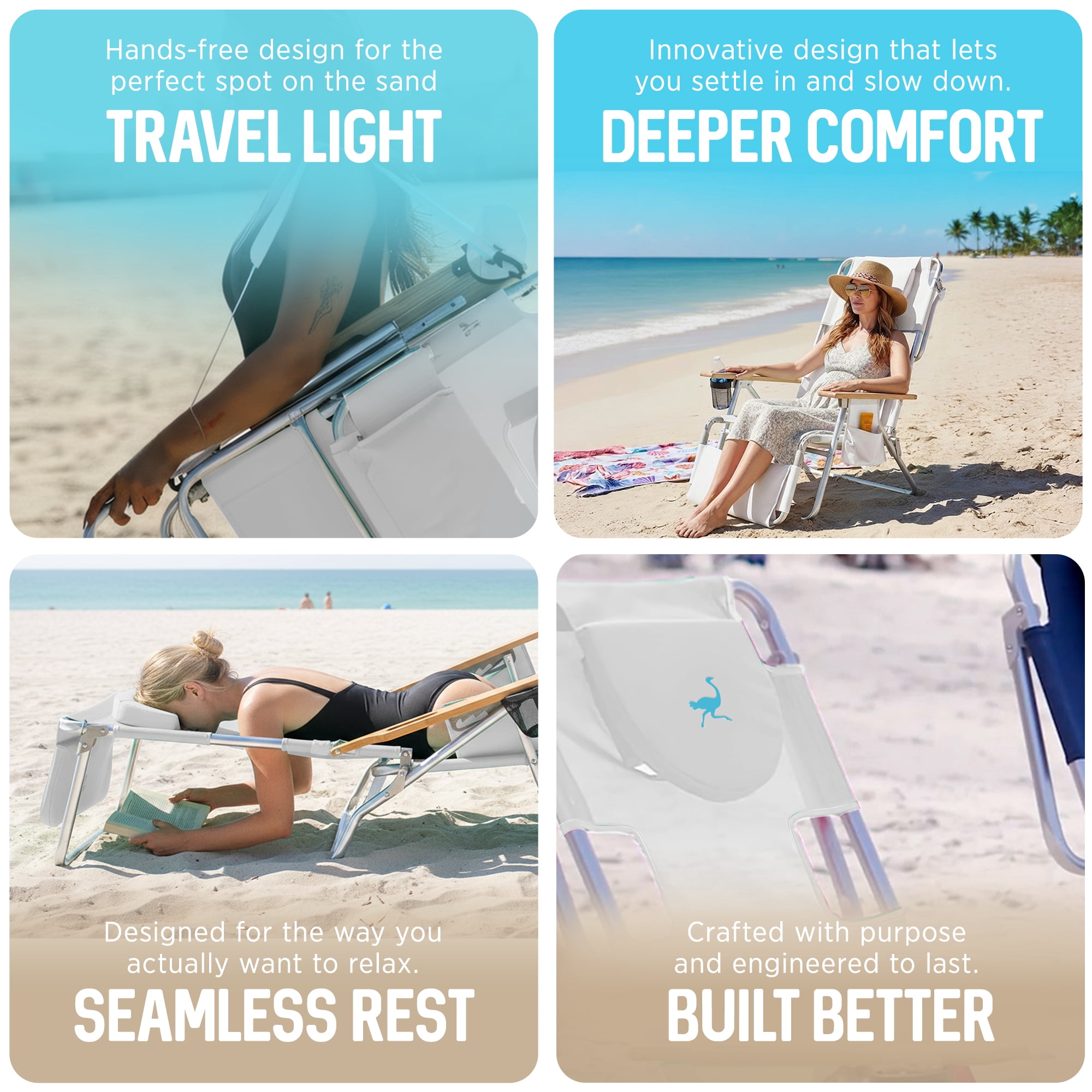 Ostrich Deluxe 3N1 Lightweight Outdoor Beach Lounge Chair with Footrest (White, 60.76 in x 28.10 in x 39.73 in) gu2iy