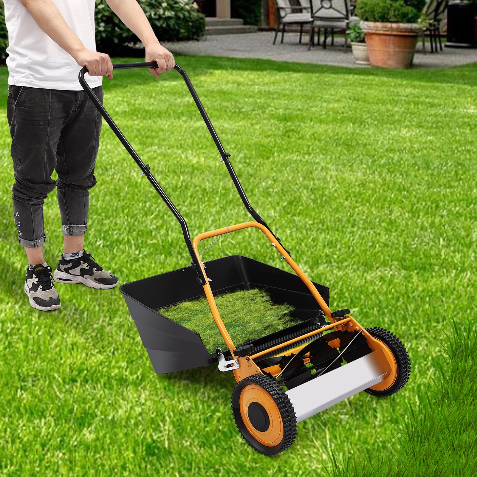 Generic 16-inch Manual Hand Push Lawn Mower with Grass Catcher (Black, 16 in) s1j2u