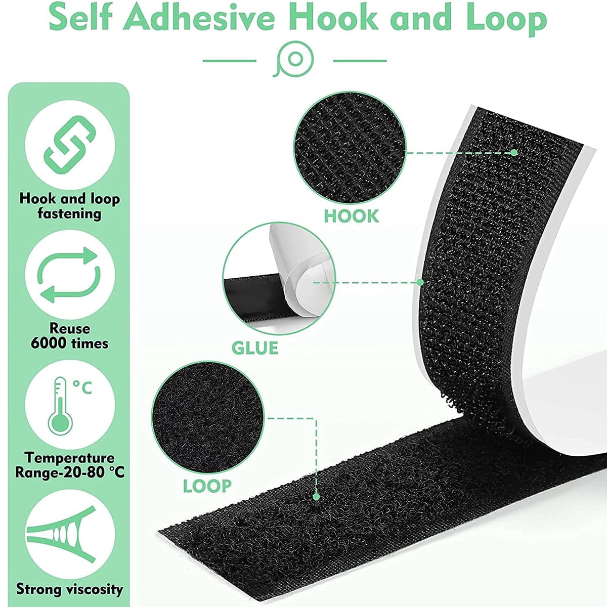 BTideas Hook and Loop Tape Self Adhesive, Heavy Duty Mounting Strips (Black, 26.24 ft x 0.78 in) q2z0v