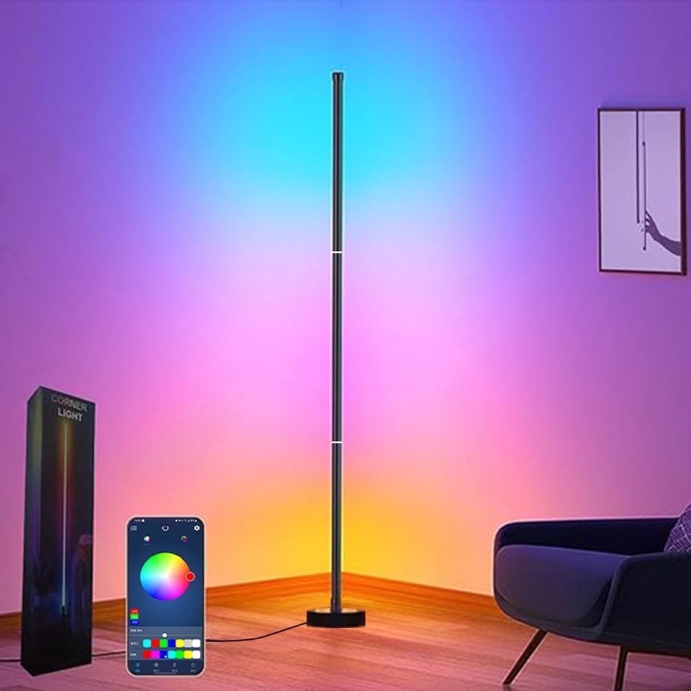 Finedea Smart RGB LED Corner Floor Lamp, Music Sync Color Changing Mood Lighting with App Control (56 in) 48vrk