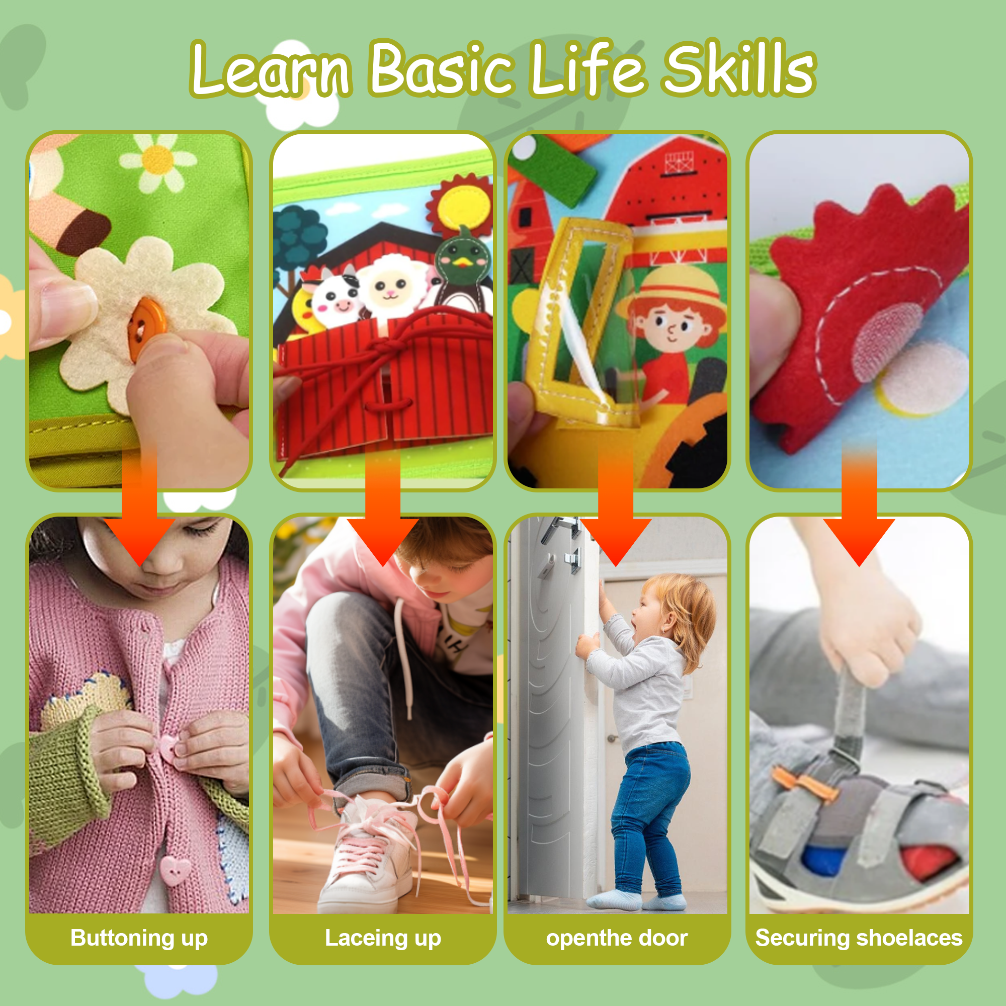 BIGODY Montessori Busy Book and Sensory Activity Board for Toddler Fine Motor Skill Development (8x10 in) kpeaz
