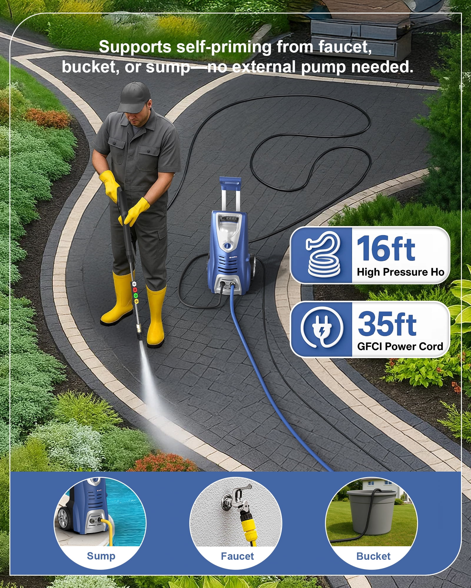 ChicWind 1950 PSI Electric Pressure Washer, 1.55 GPM High-Pressure Cleaner with Foam Cannon (27 ft Hose) xlmbd