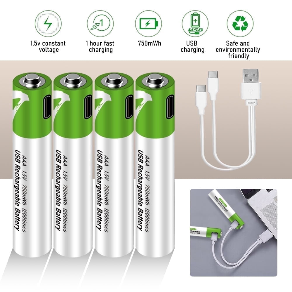 DFITO Rechargeable AAA Lithium Ion Batteries with USB-C Charging Cable (4 Pack, 1.5V) 3dnqb