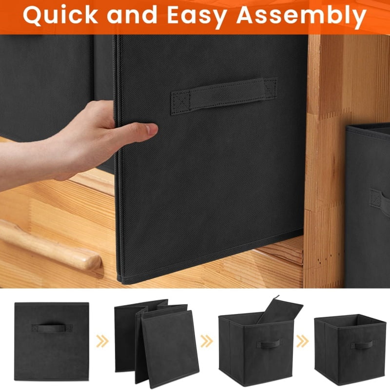 STOWM Foldable Storage Bins, Collapsible Closet and Toy Organization Fabric Cubes (Black, 6-Pack, 11 in x 11 in x 11 in) n9jn8