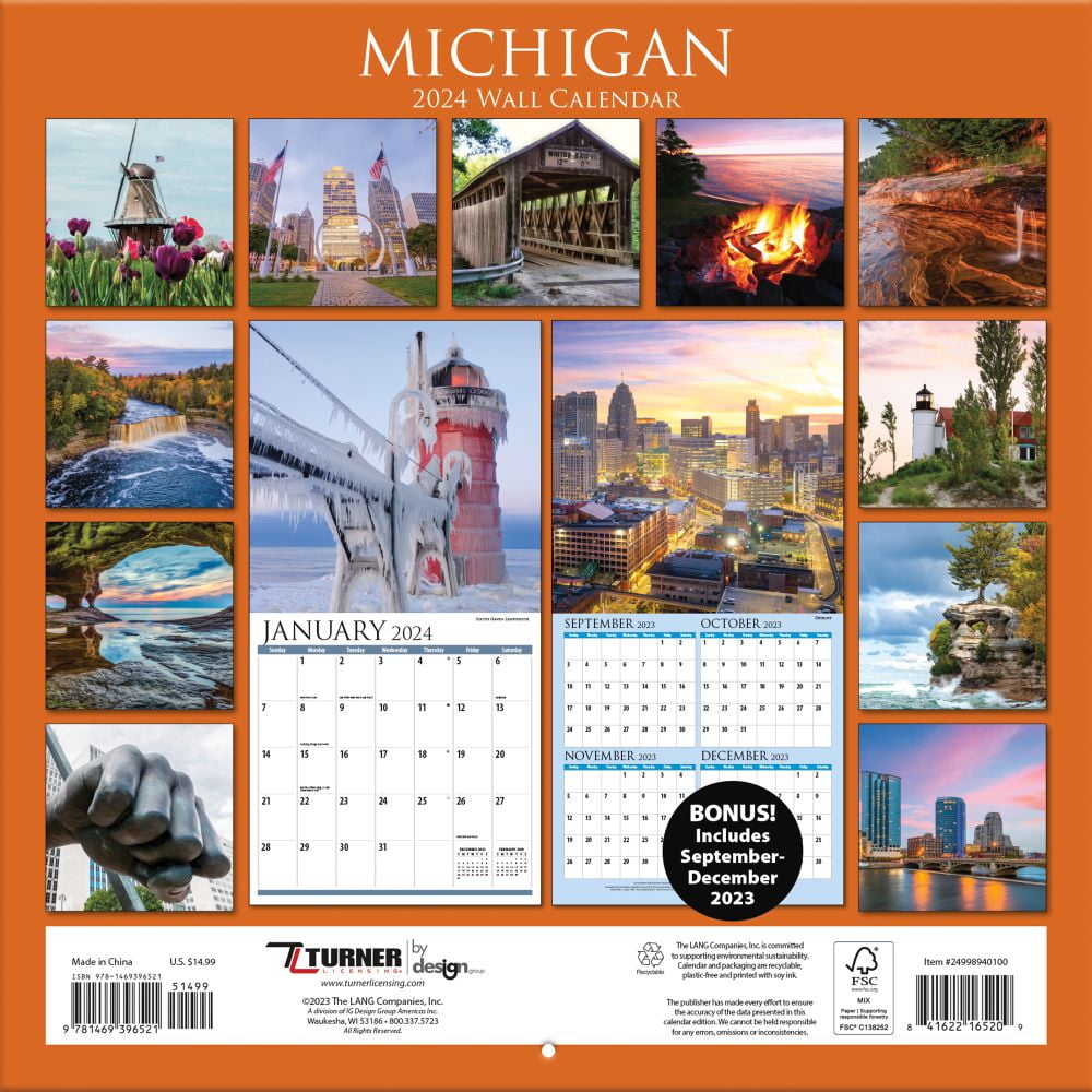 Turner Licensing Michigan 2024 Wall Calendar (12 in x 12 in) c93oa