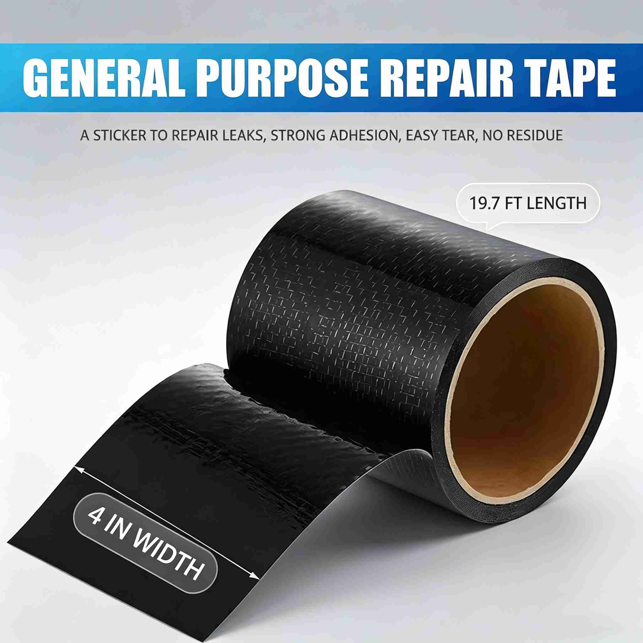 MODANU RV Underbelly Repair Tape, Heavy-Duty Waterproof Fabric Sealing Patch for Camper and Travel Trailer (Black, 4 in x 19.69 ft) t937b