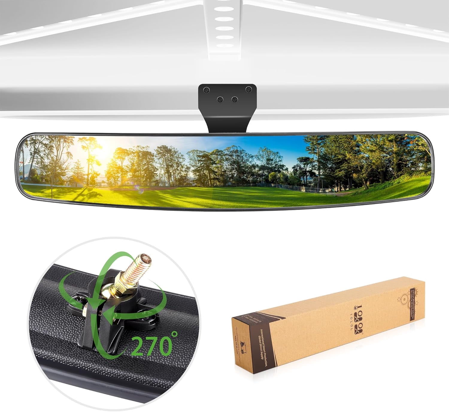 10L0L Extra Wide Golf Cart Rear View Mirror (Black, 16.5 in x 3.2 in) fxqsv
