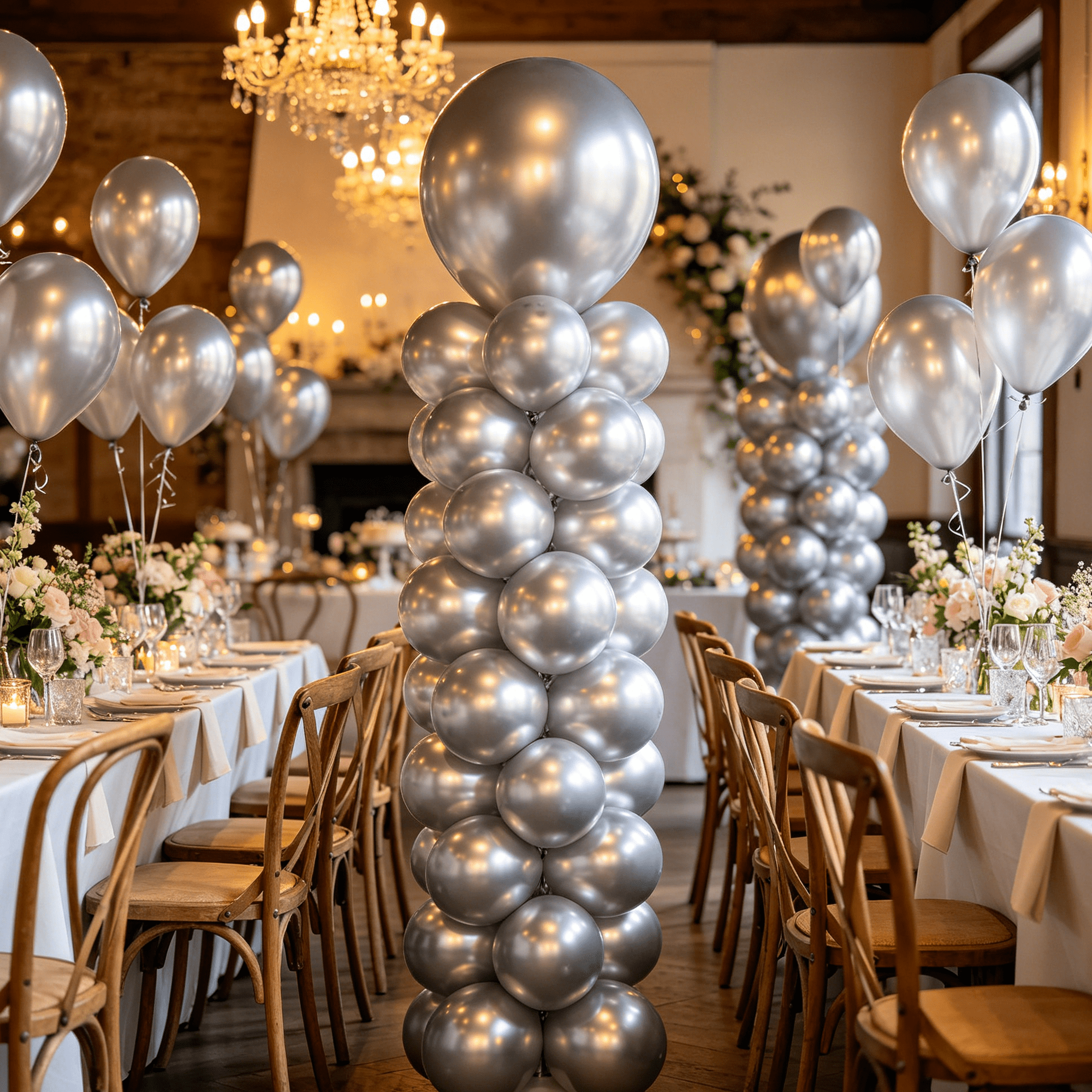 KIRIKOU Chrome Metallic Silver Balloons, Heavy-Duty Latex Party Decor (18 in, 10 Pack) d5d1i