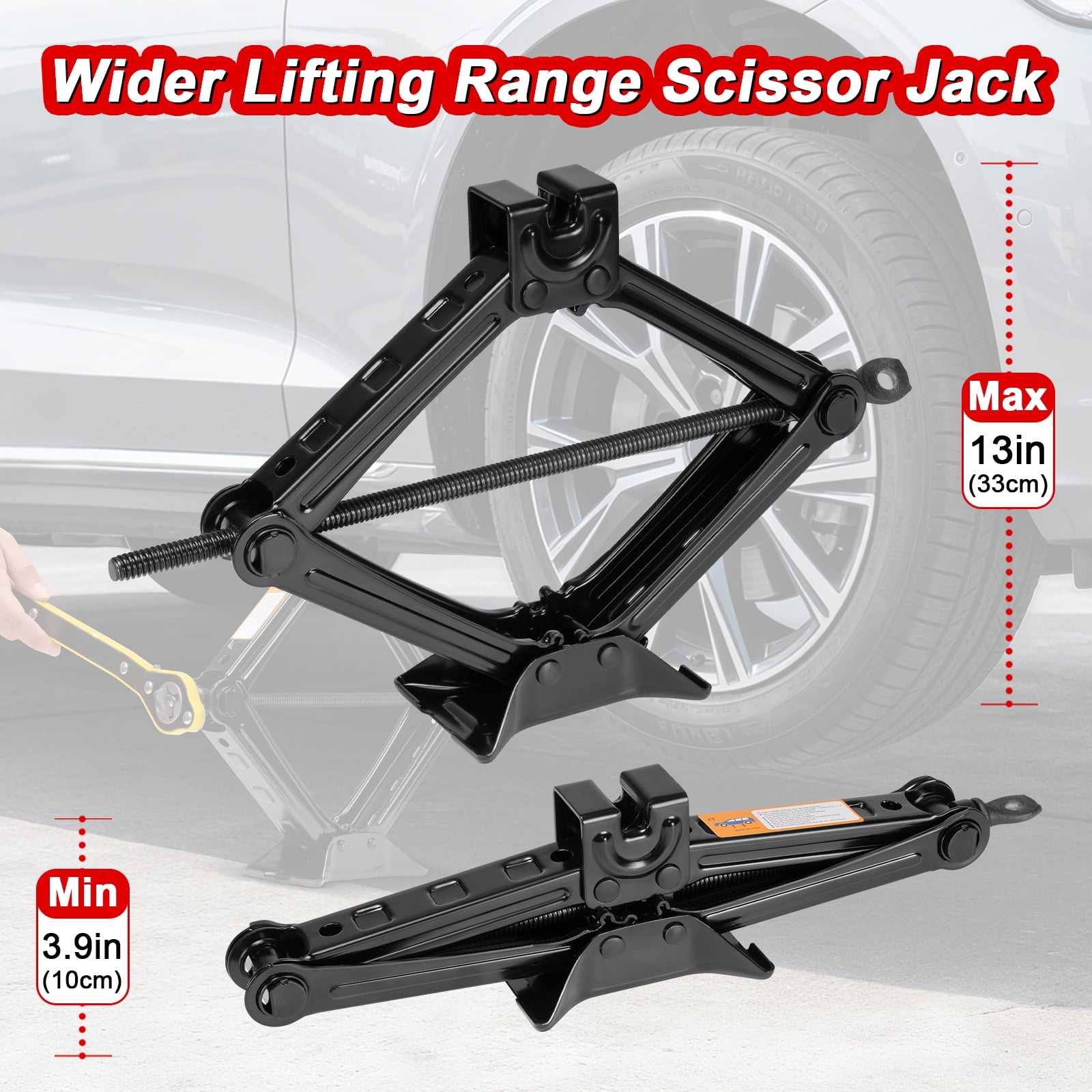Lafati Scissor Jack Kit for Vehicle Tire Changes (3306 lb Capacity, 3.9 in to 13 in Lift Range) gq9uw