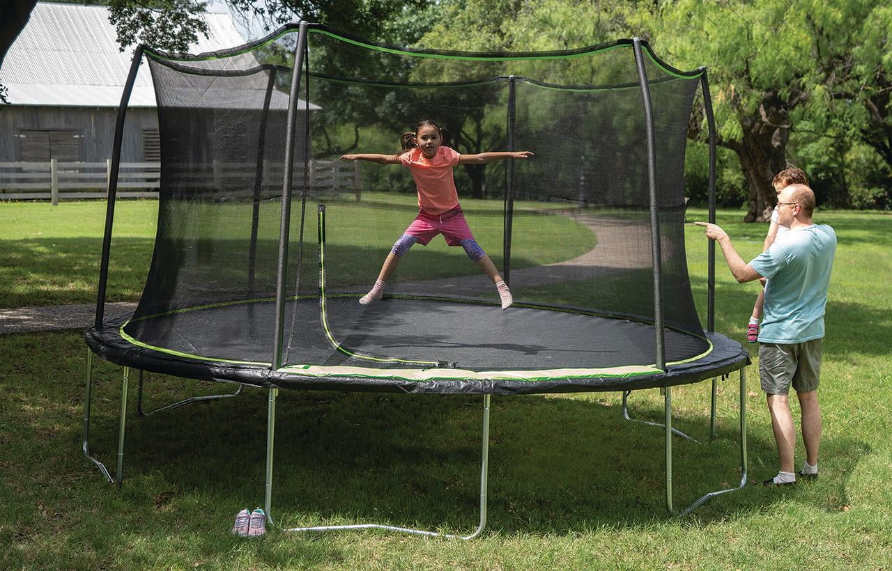 Jumpking 14 ft Outdoor Recreational Trampoline with Safety Enclosure and Weather-Resistant Frame (Green, 14 ft) 4kfcp