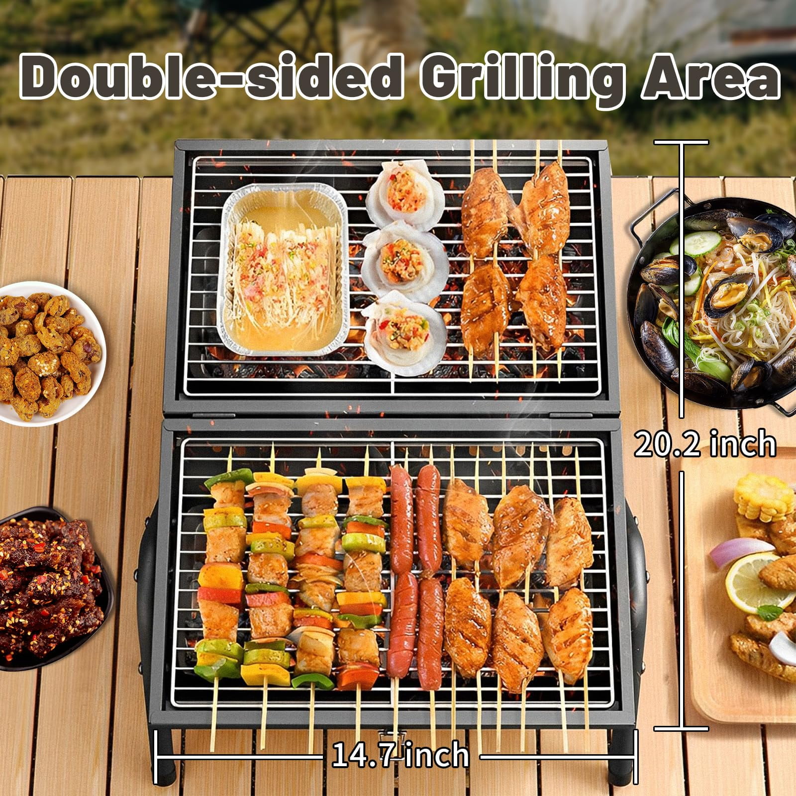 Mibote Portable Charcoal BBQ Grill for Camping and Outdoor Cooking (Black, 14 in x 11 in) lsb6q