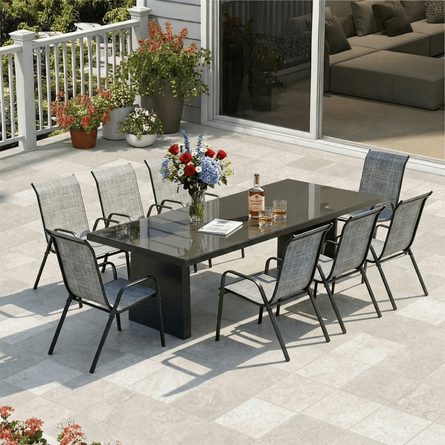 Pirecart Outdoor Patio Dining Chairs Set of 8 (Grey, 330 lb Capacity) lu0bc