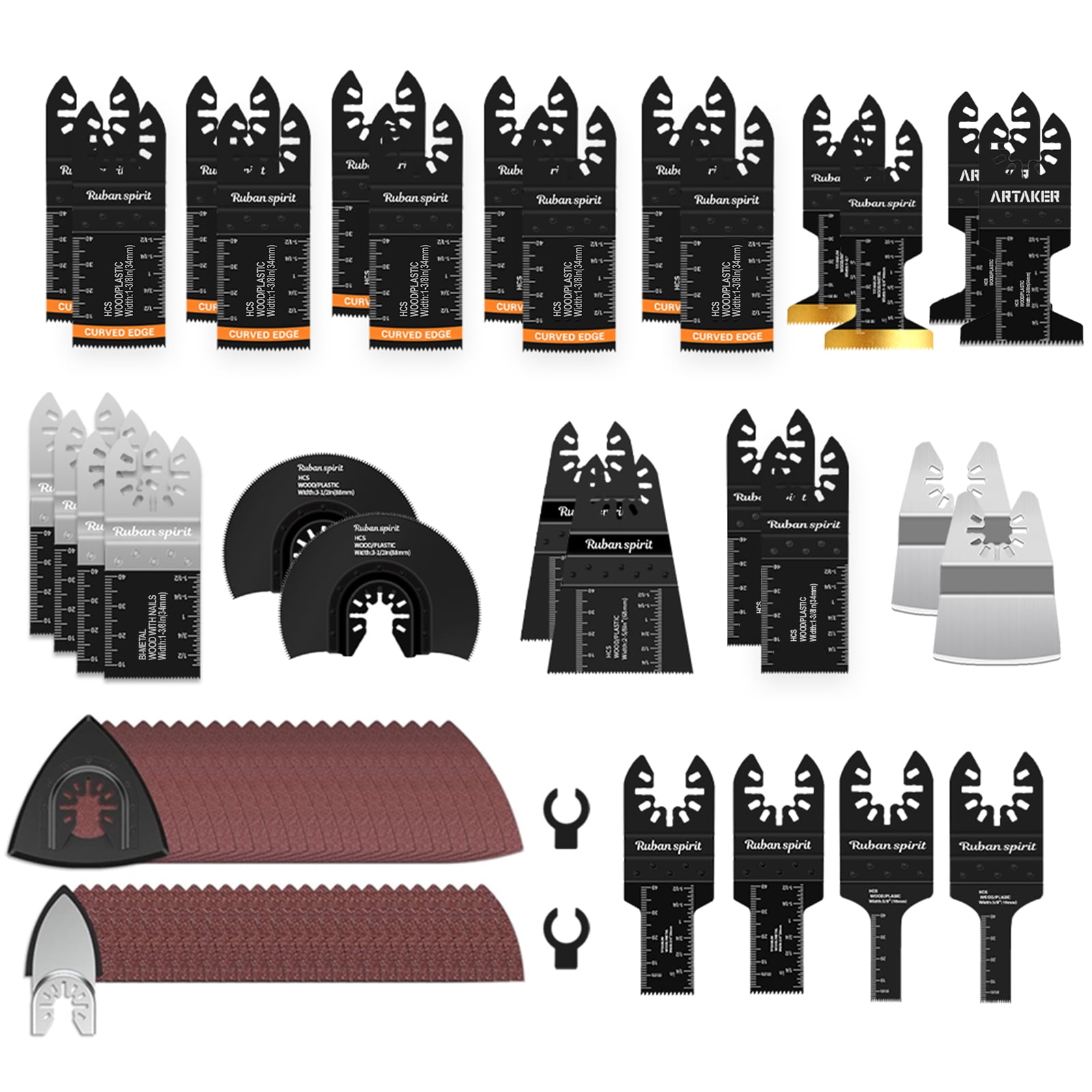 Ruban Spirit 154pcs Oscillating Multi Tool Blade Kit Titanium Bi-Metal Saw Blades for Wood Metal Plastic (154 Piece Set) qsv9l