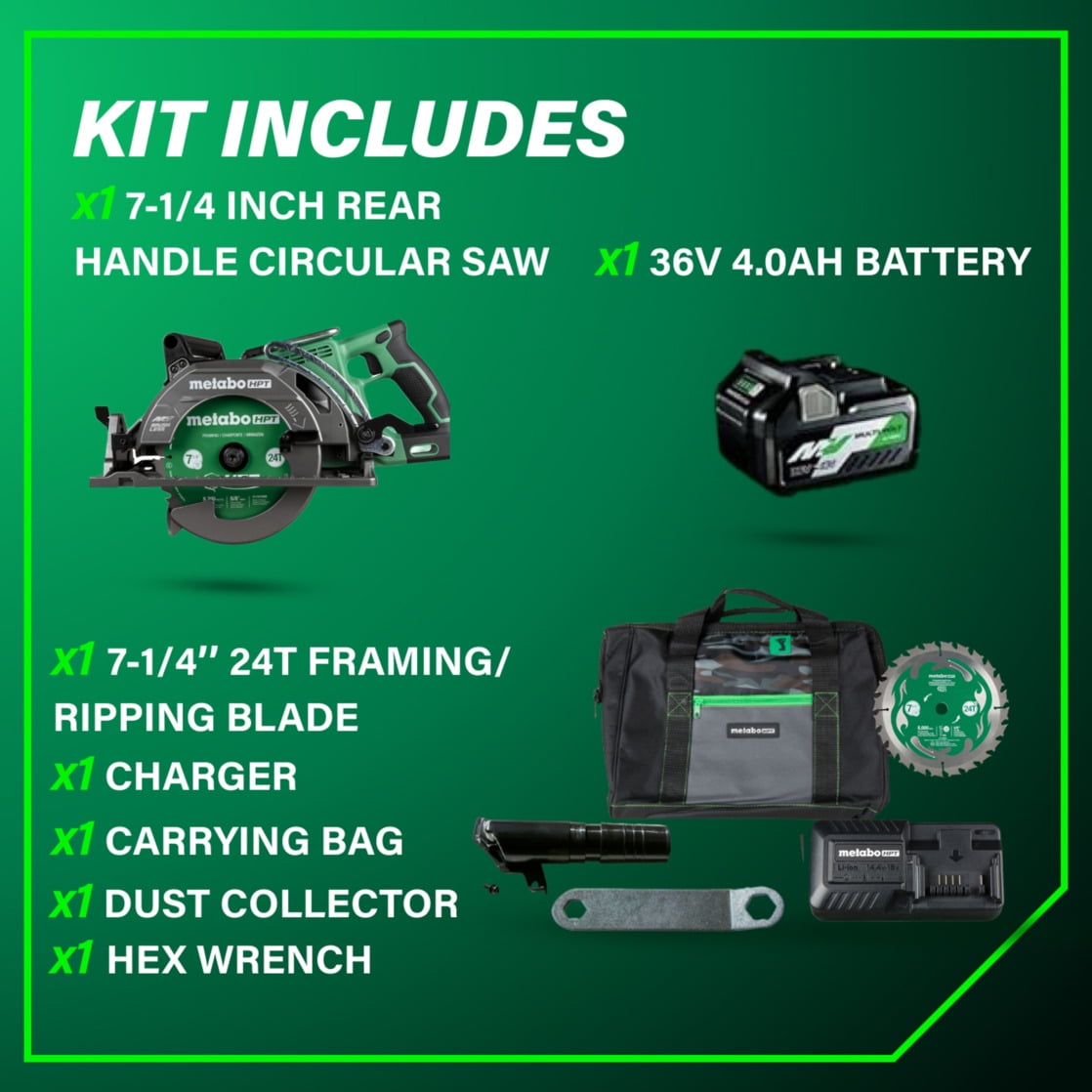 Metabo HPT 36V Cordless Circular Saw, Brushless Motor, High-Efficiency Cutting (7-1/4-In) ett55