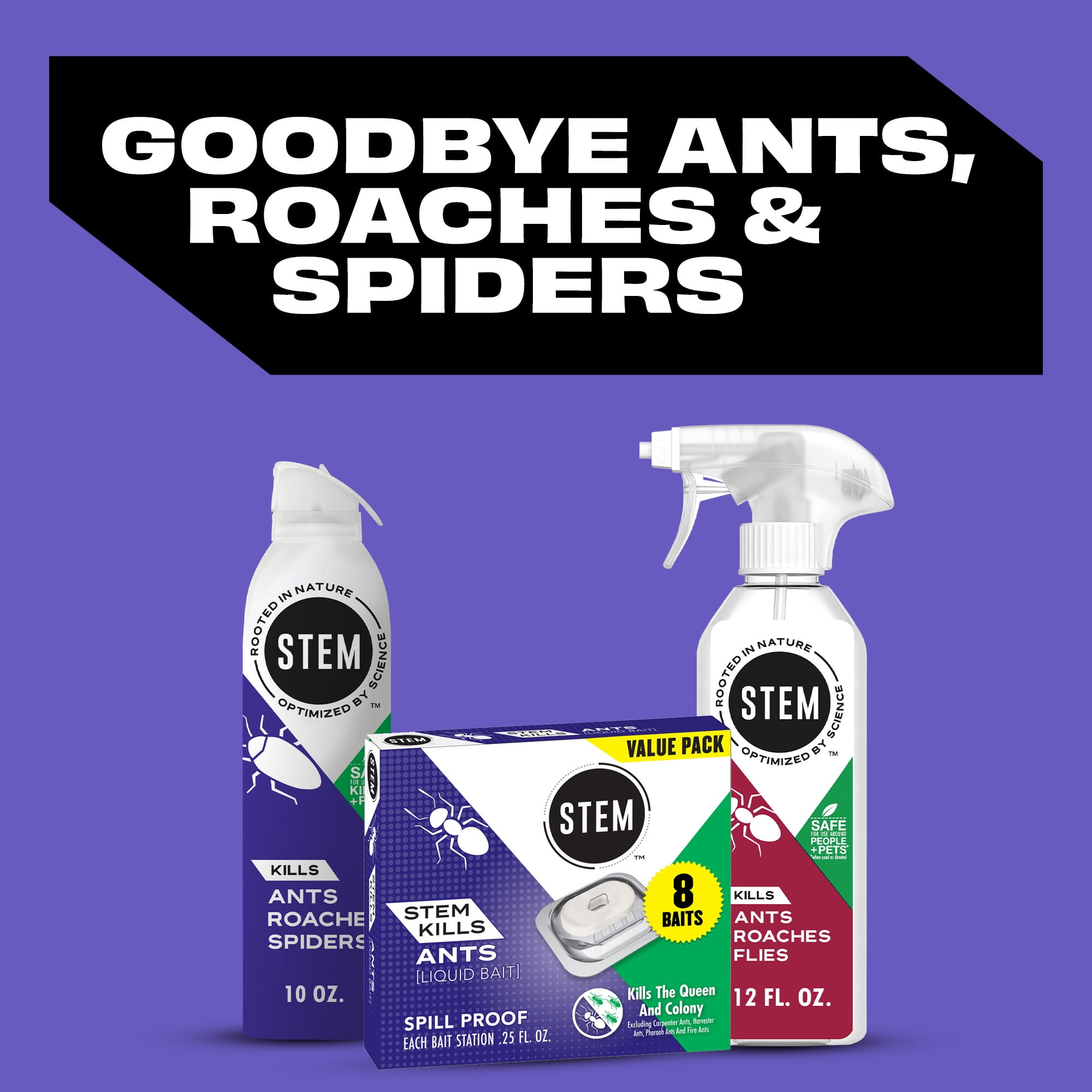 STEM Insect Killer for Ants, Roaches, and Spiders, Plant-Based Indoor and Outdoor Bug Spray (10 oz) 4kcm8