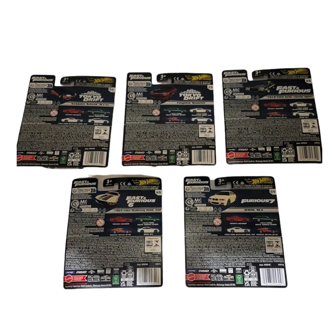 Hot Wheels Fast & Furious Premium Diecast Car Set (5-Vehicle Bundle, 1:64 Scale) oz9p7