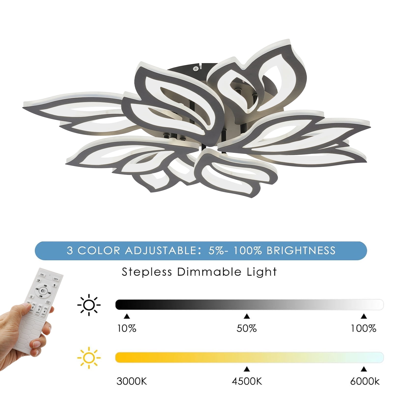 Generic 8 Head LED Flower Ceiling Light Fixture, Flush Mount Dimmable Lamp with Remote Control (11.81 in) k3nzt