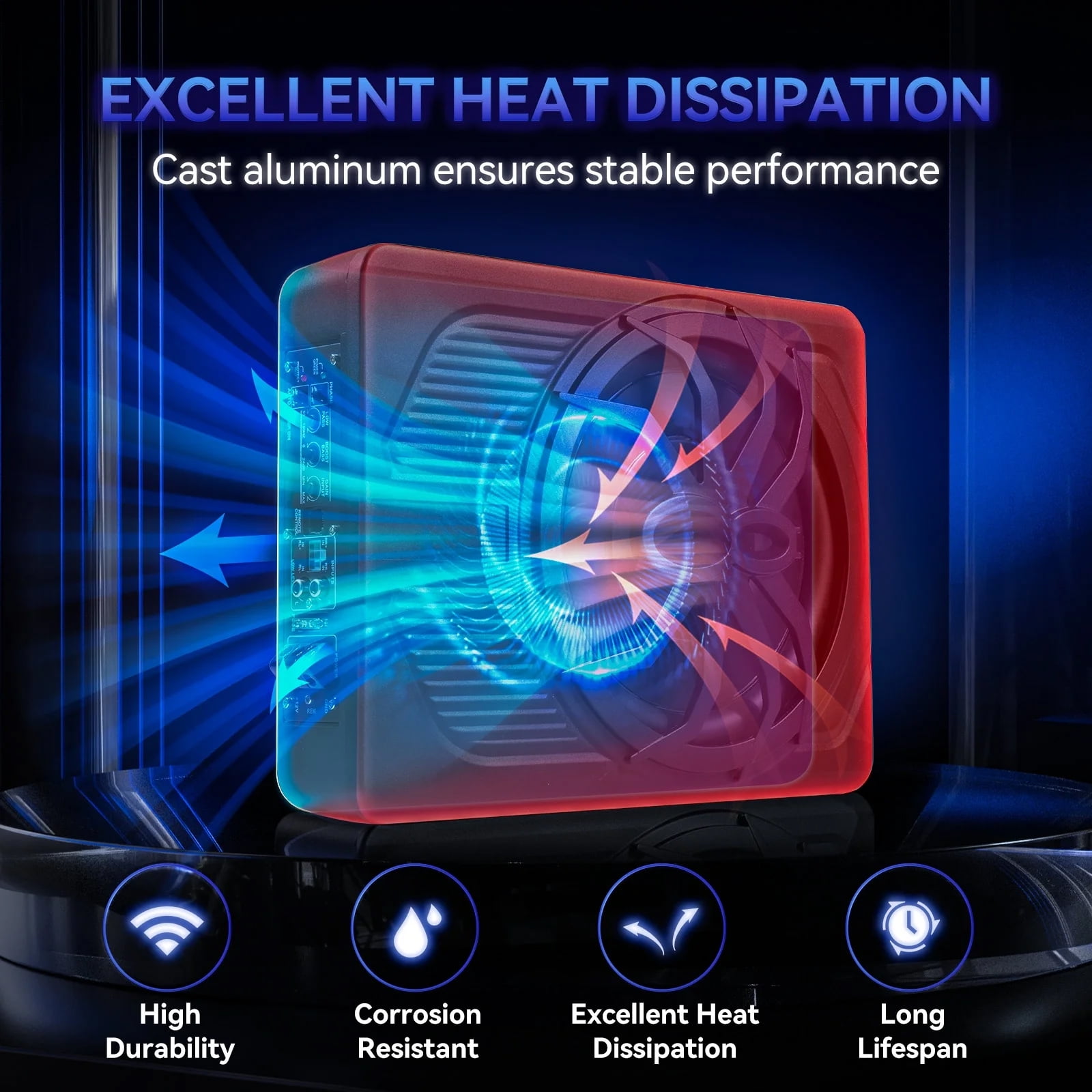 VIPQV 1200W Powered Car Subwoofer with APP Control and LED Lighting (Black, 10 in) 9vkue