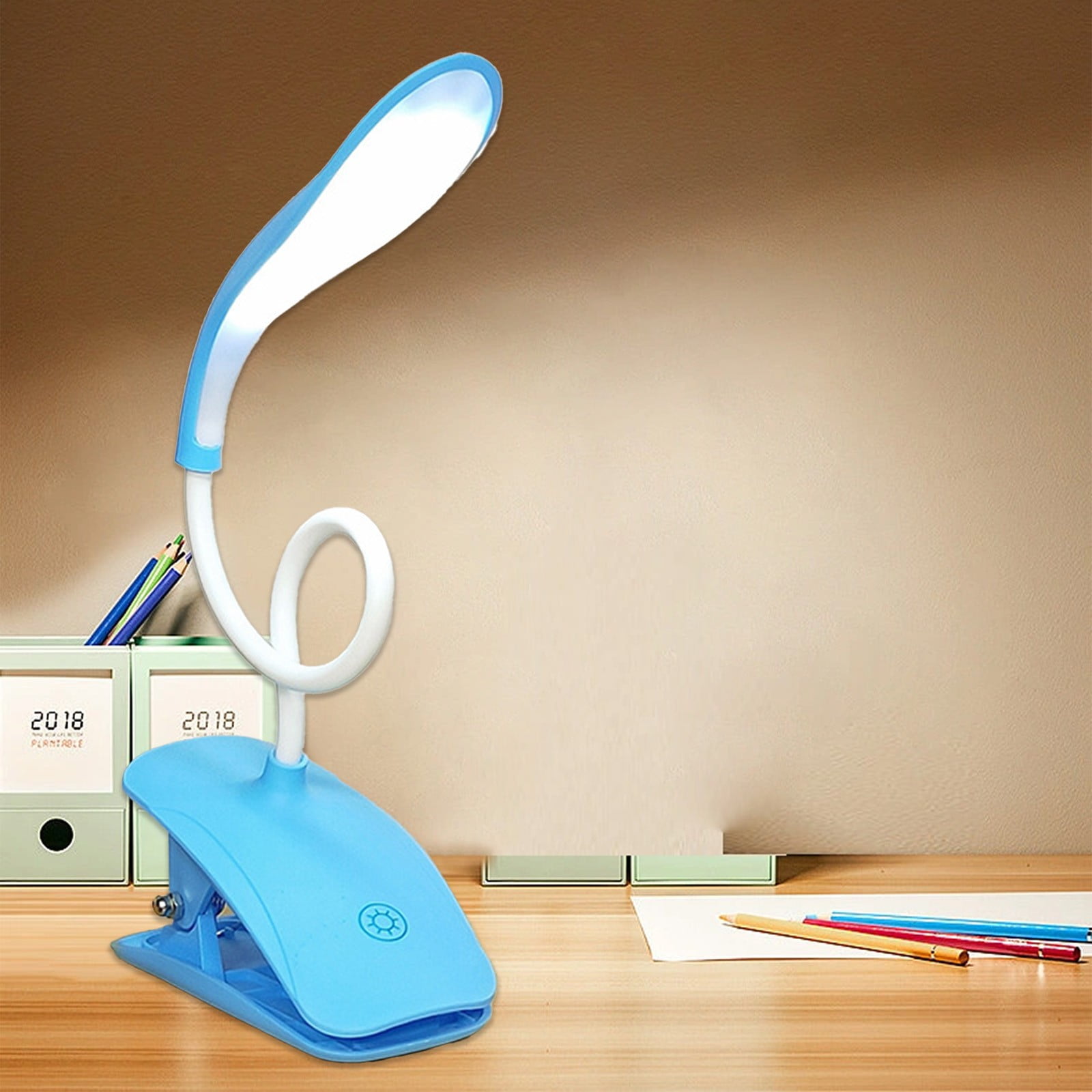 Tuvgenk LED Desk Lamp Eye-Friendly Dimmable Reading Light with Flexible Gooseneck (Blue, 5.9 in x 3.9 in x 2.6 in) buzkt