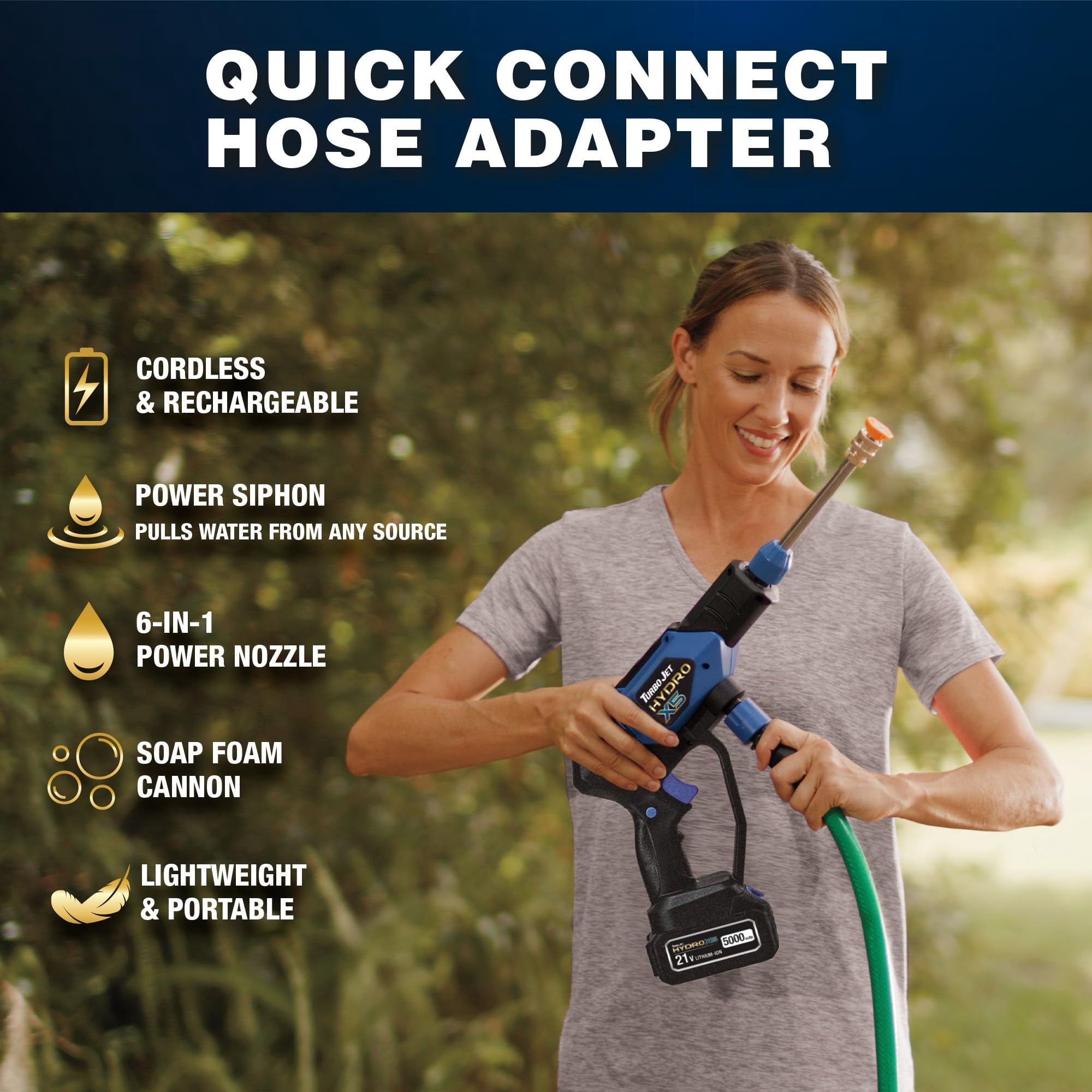 Turbo Jet X5 Pro+ Cordless Pressure Washer (380 PSI, 21V Battery) 0chcz