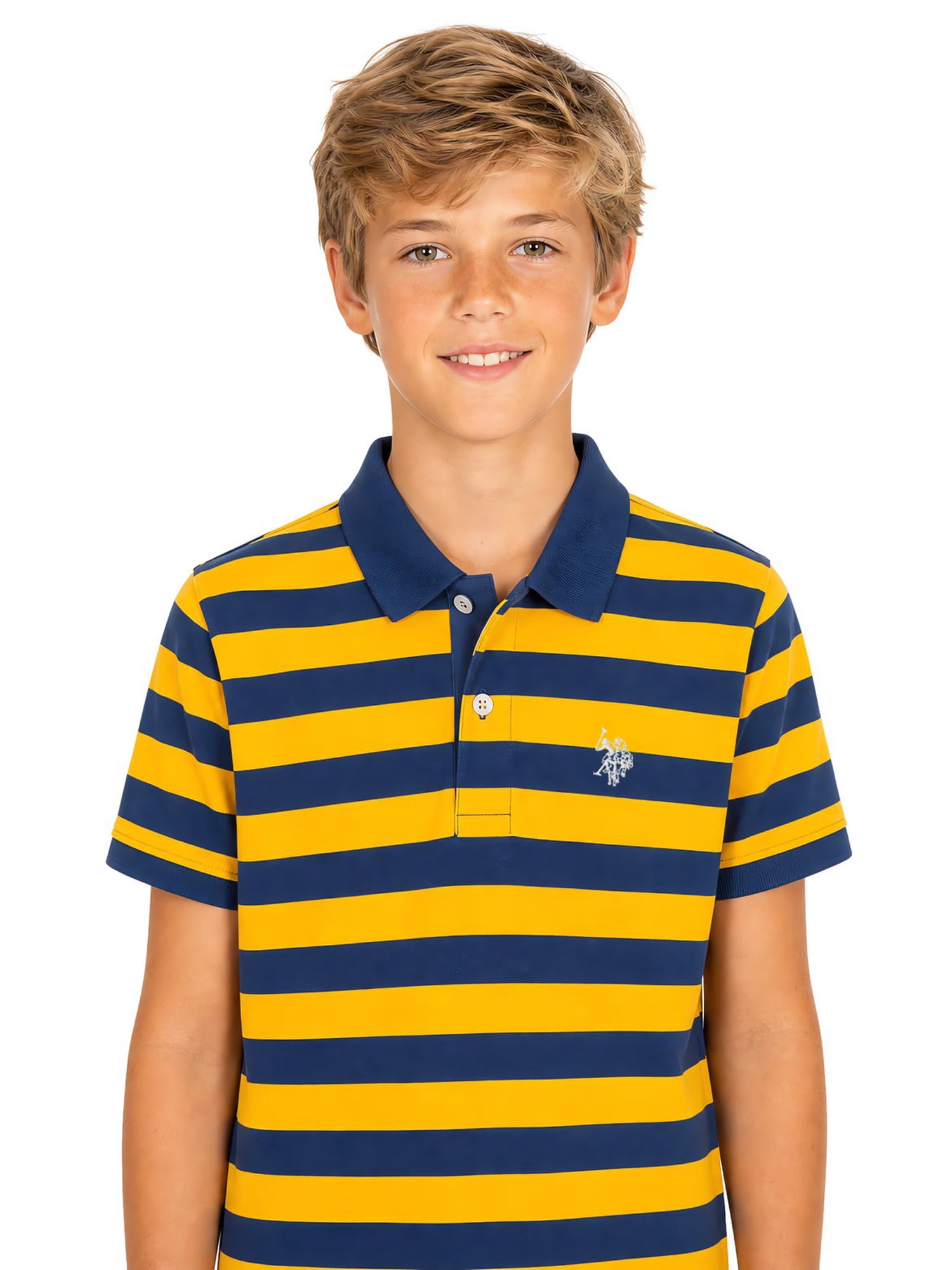 U.S. Polo Assn. Boys Striped Polo Shirt Short Sleeve Casual Top (Blue, S) s4nwg
