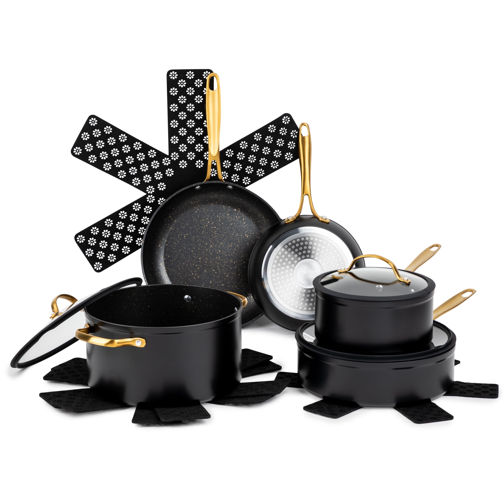 Thyme & Table 12-Piece Ceramic Non-Stick Cookware Set Signature Collection (Gold, 12-Piece) 71mpa