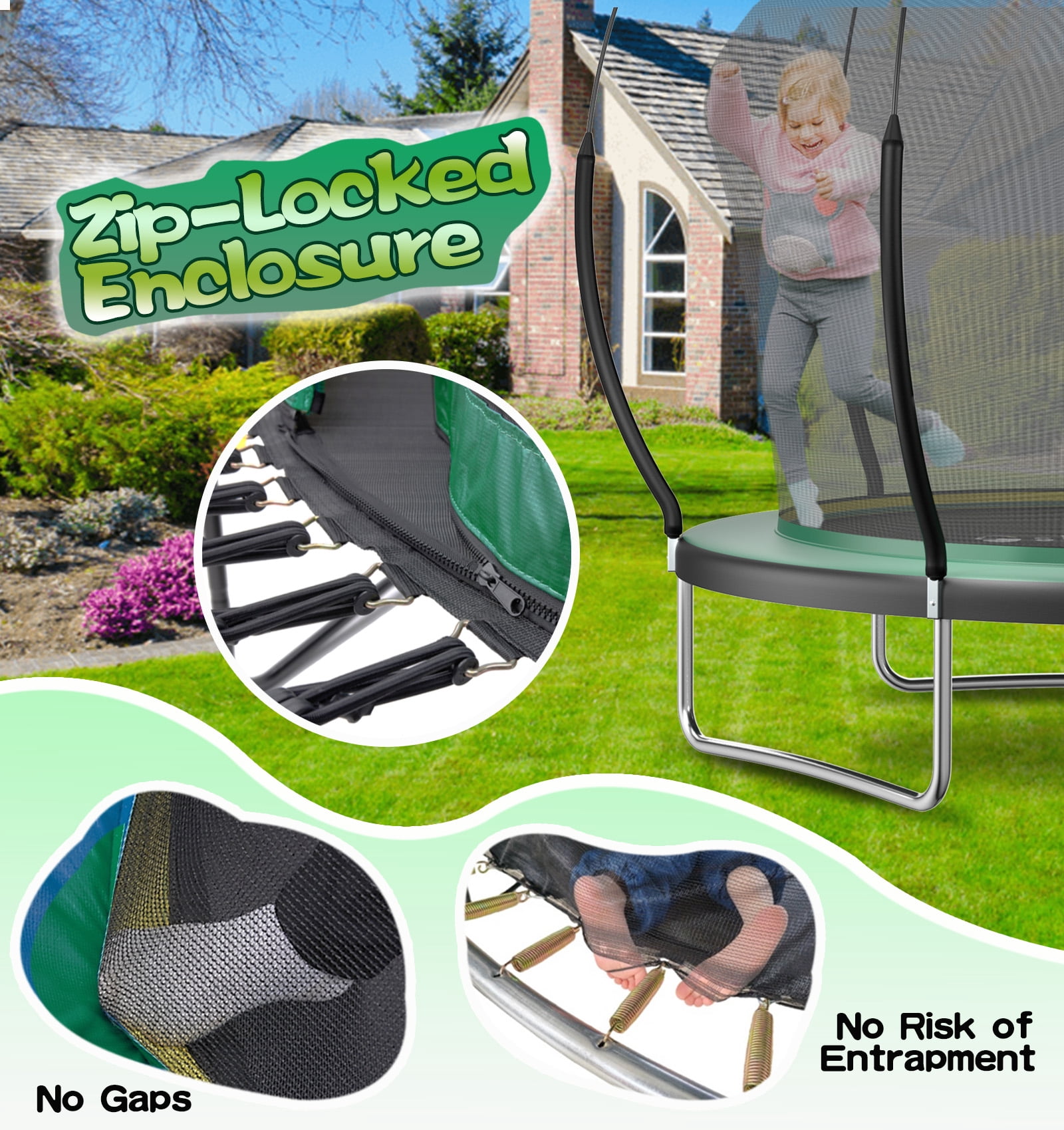 SkyBound 6ft Springless Trampoline with Safety Enclosure Net (Green, 6 ft) trpo5