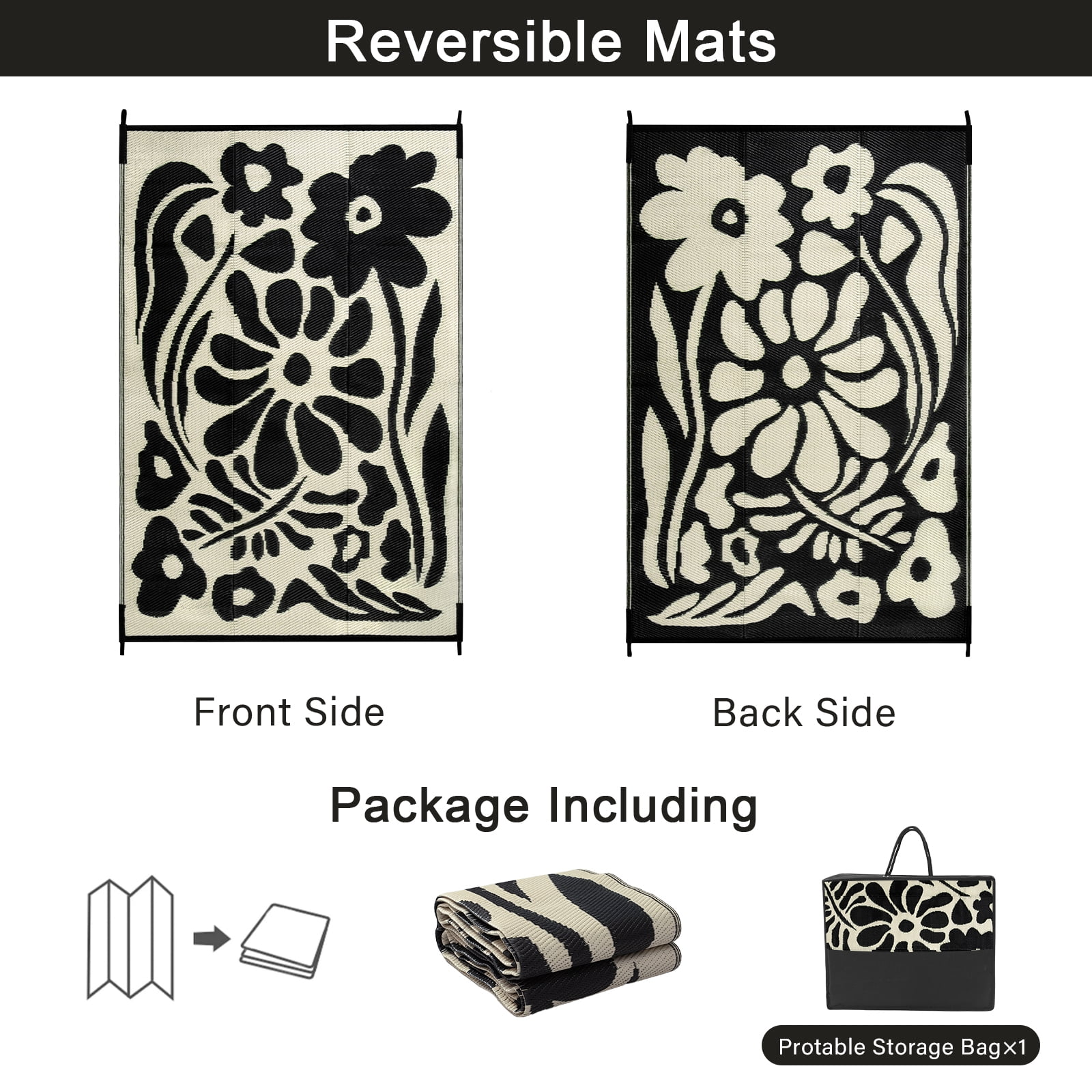 Lahome Waterproof Outdoor Rug (Black & White, 4 ft x 6 ft) ahskh