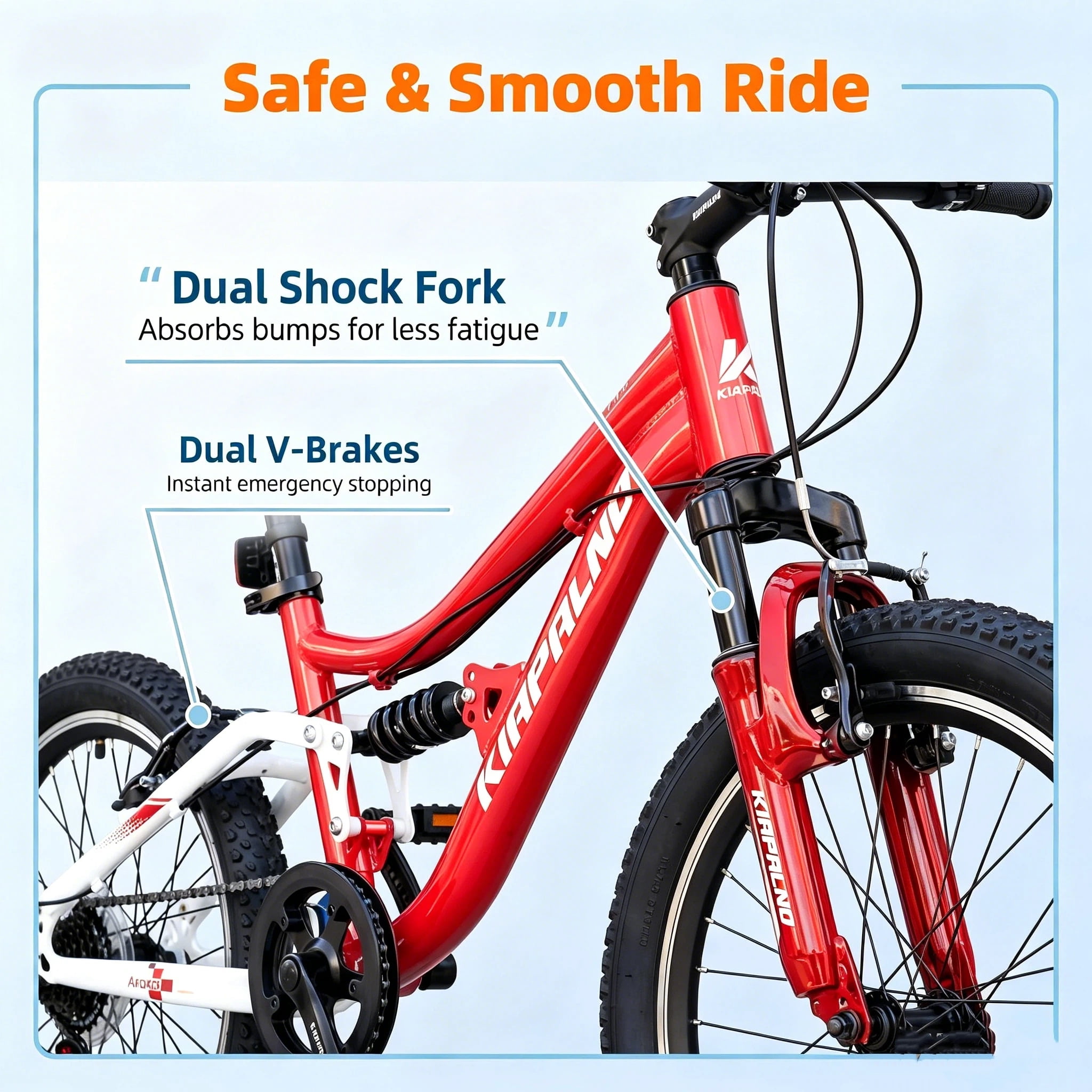 Ambifirner 20 Inch Mountain Bike, 7-Speed Dual-Suspension Bicycle with Steel Frame (Red, 20 in) 97pne