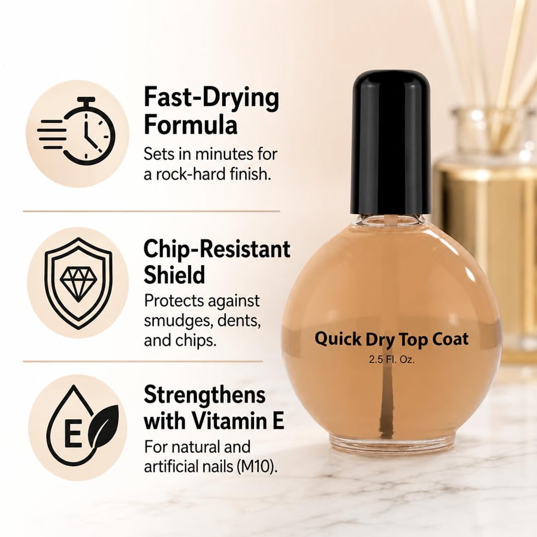 ProNail Quick Dry Top Coat, Long-Lasting High-Shine Protective Finish (Clear, 2.5 oz) 6ixvx