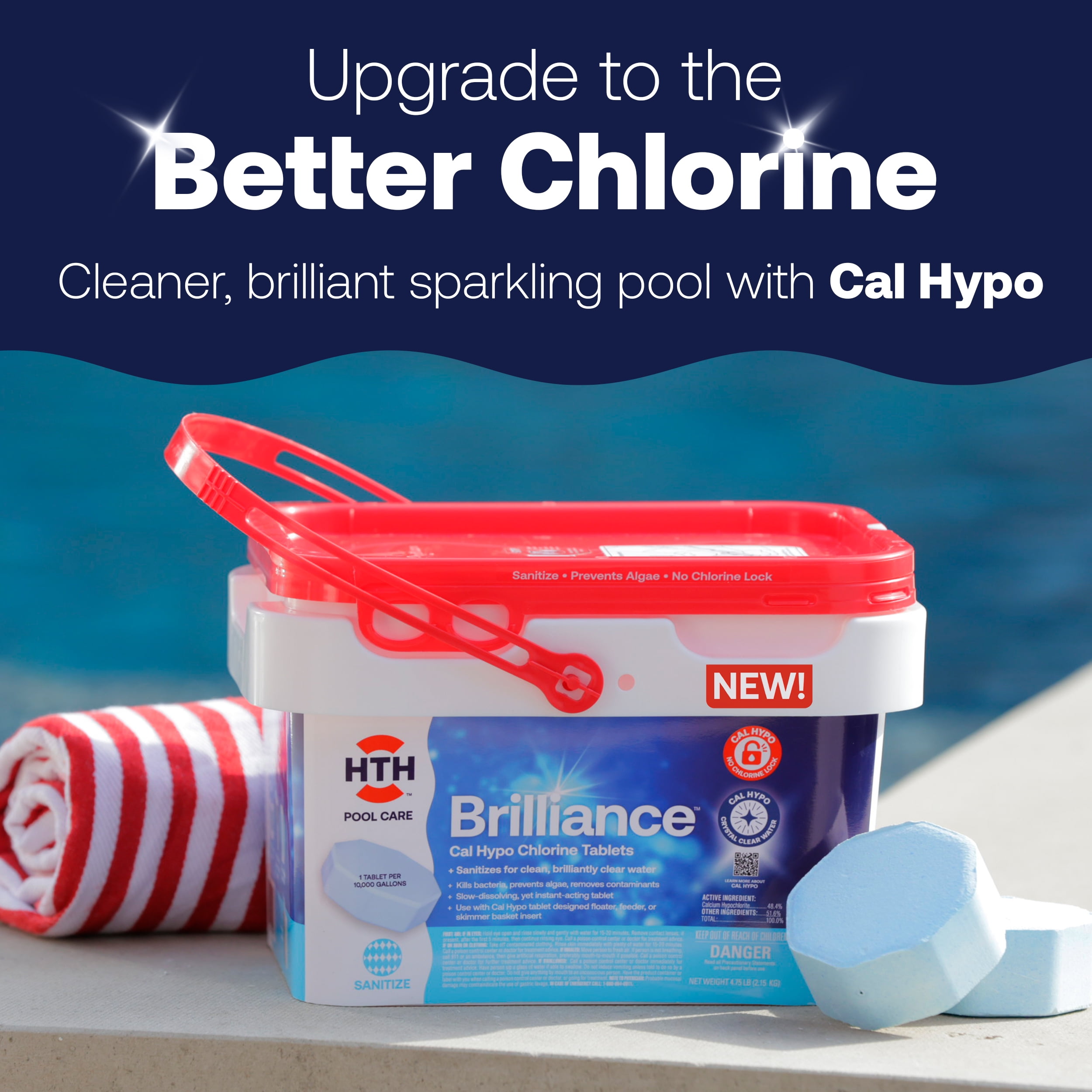 HTH Brilliance Cal Hypo Chlorine Tablets for Swimming Pools, Sanitizing Pool Chemicals (4.75 lb) 3j3y6