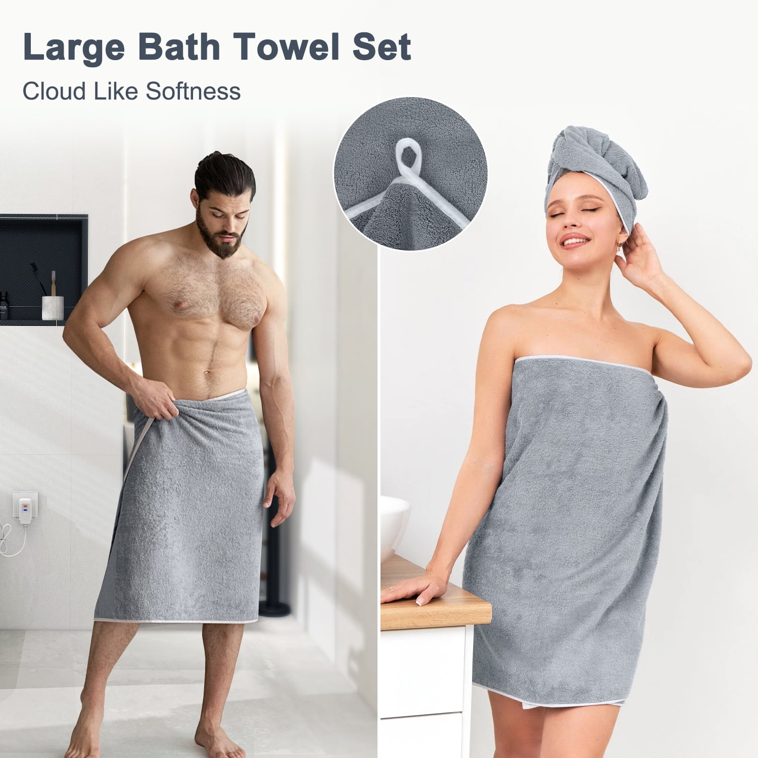 Cshidworld Bath Towels Set of 4, Highly Absorbent Quick-Dry Microfiber Bath Sheets (Grey, 28 in x 55 in) tfh7m