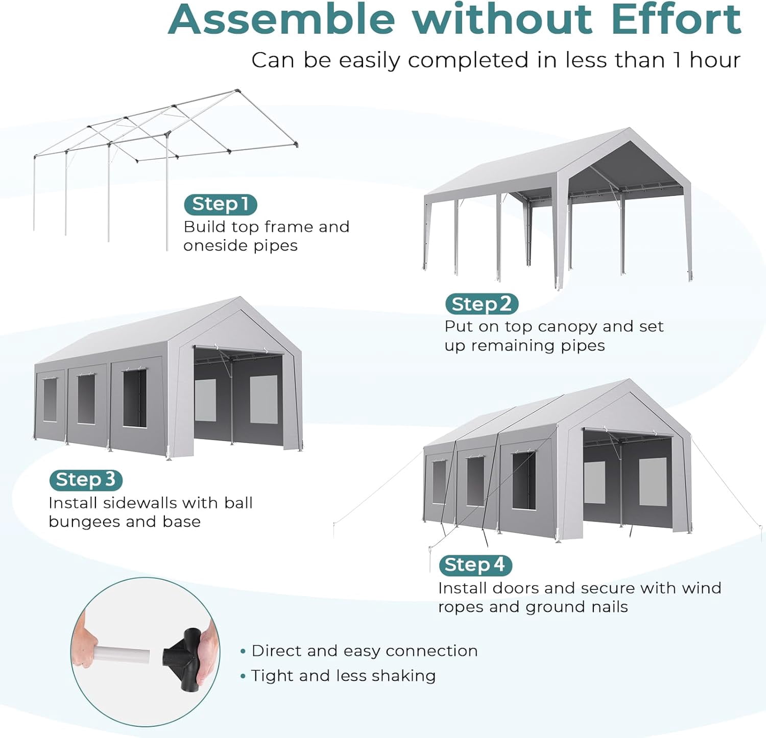 Vitarpatio Heavy Duty Carport Canopy, Reinforced Metal Portable Garage with 6 Roll-up Windows and Removable Sidewalls (Light Gray, 10x20 ft) 0trfm