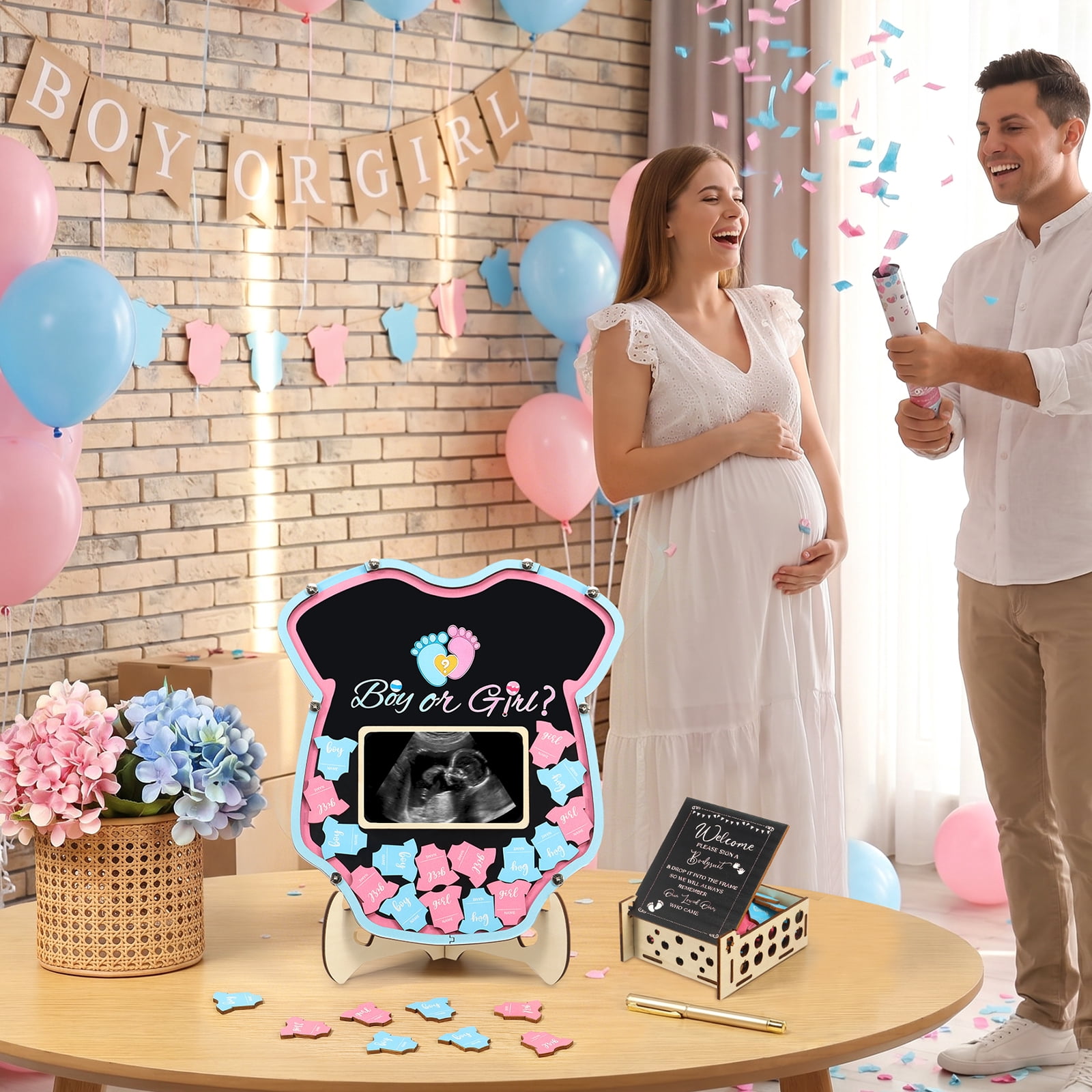 Adifare Baby Gender Reveal Voting Board Set with Stand and 60 Wooden Chips (Blue, 11.61 in x 10.43 in) rabwm