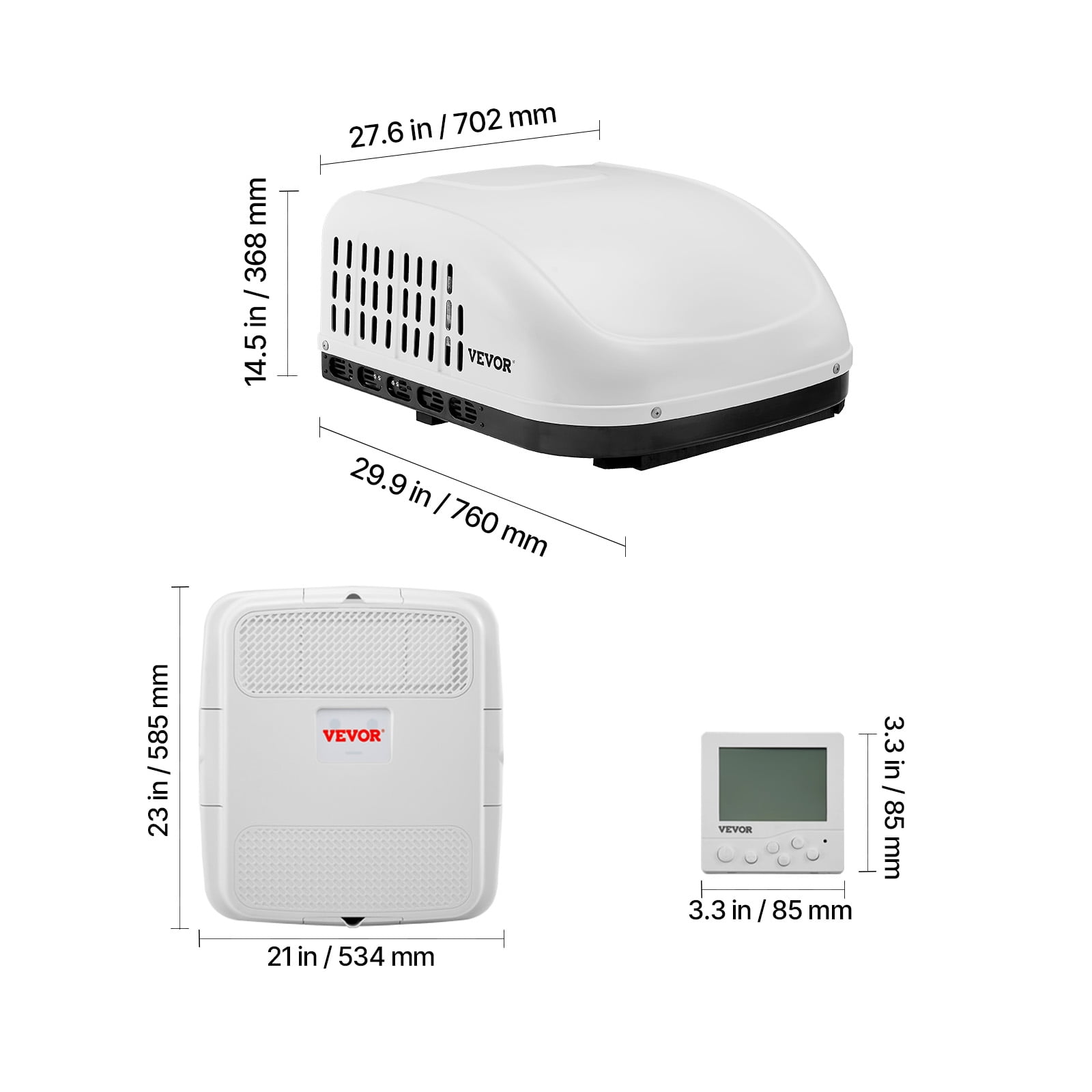 VEVOR RV Air Conditioner, 13500 BTU Non-Ducted Rooftop AC Unit, Quiet Cooling System for Campers and Trailers (White, 14.25 x 14.25 in) pwd3k