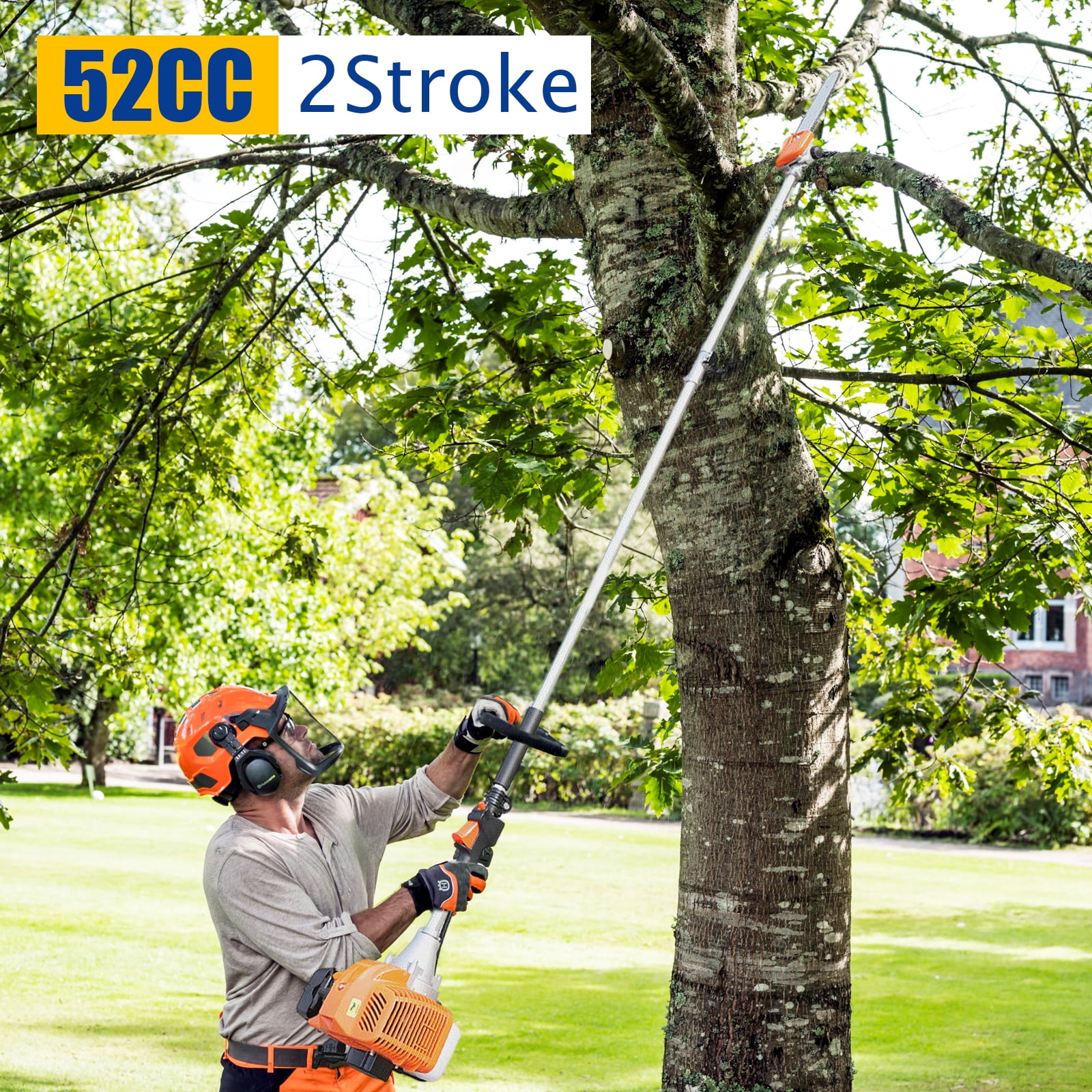 ChicHomey 52CC 2-Stroke Gas Pole Saw Chainsaw, Adjustable Height High Branch Pruner (Orange, 90.55 in) 4ov48